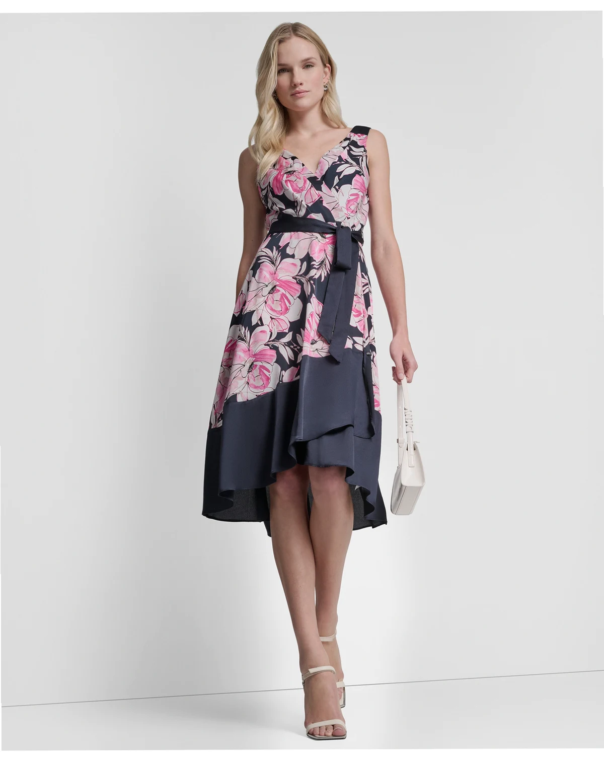 Petite Color-Block Faux Wrap Dress