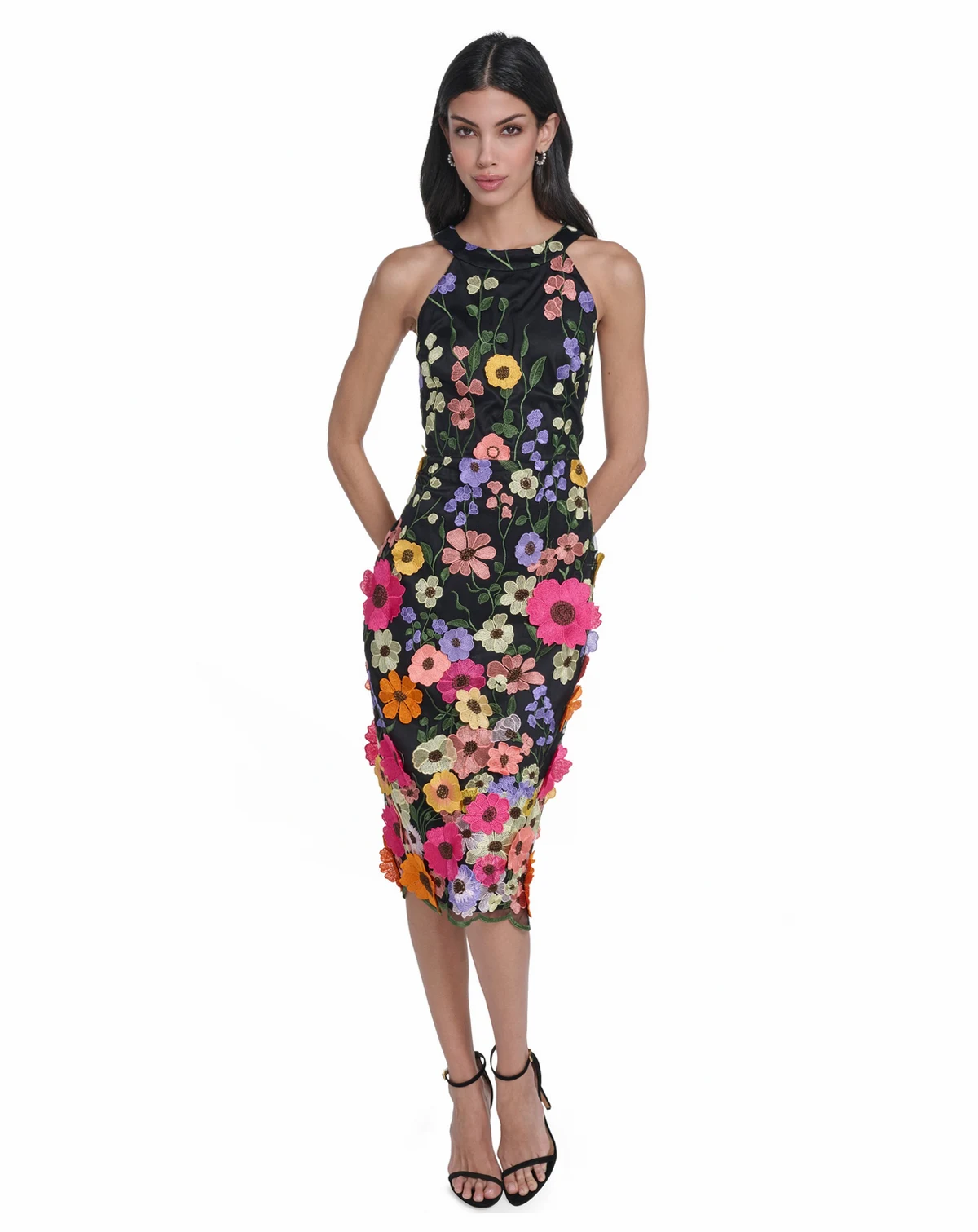 Petite Square Neck Embroidered Midi Dress