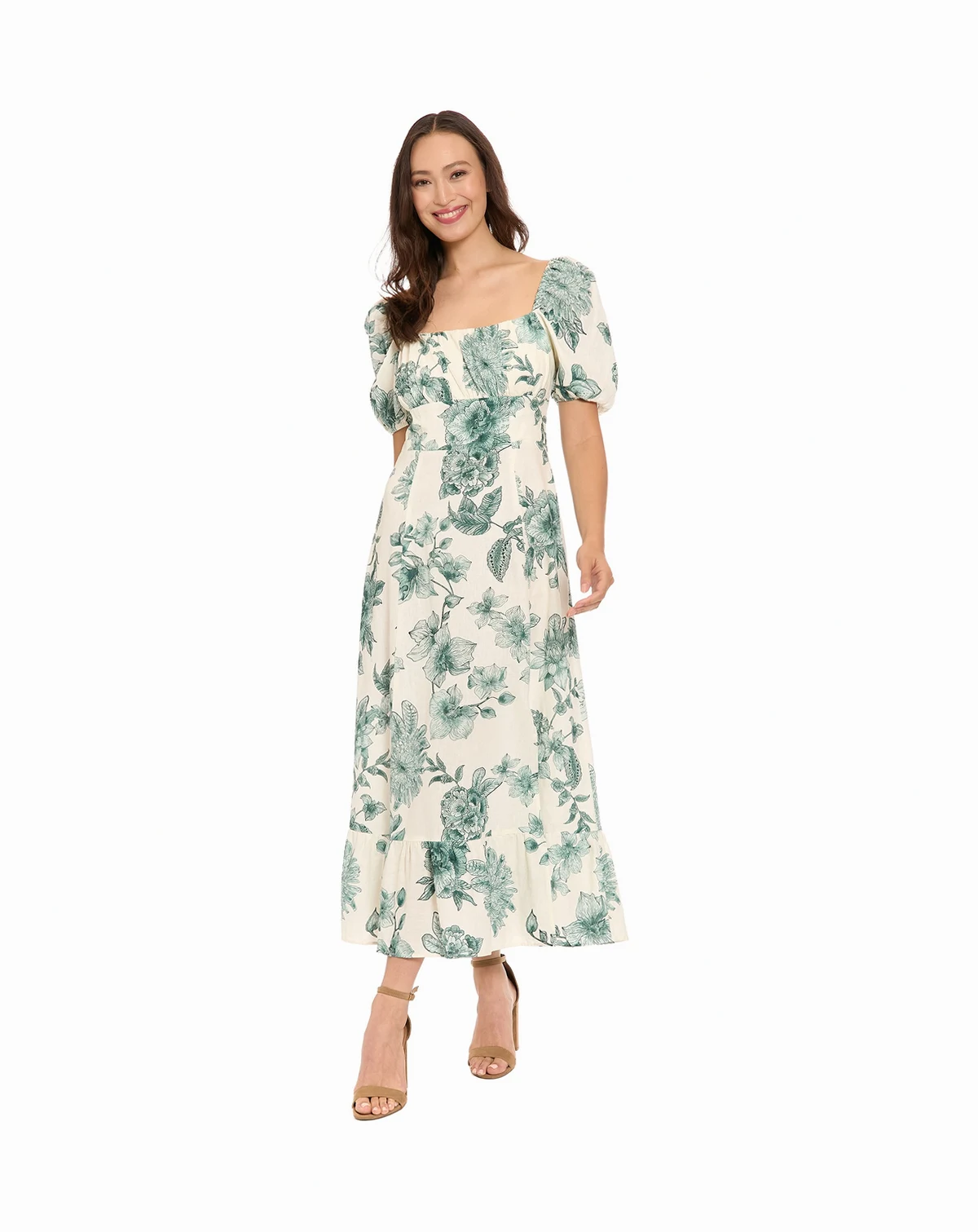Petite Printed Puff-Sleeve Dress