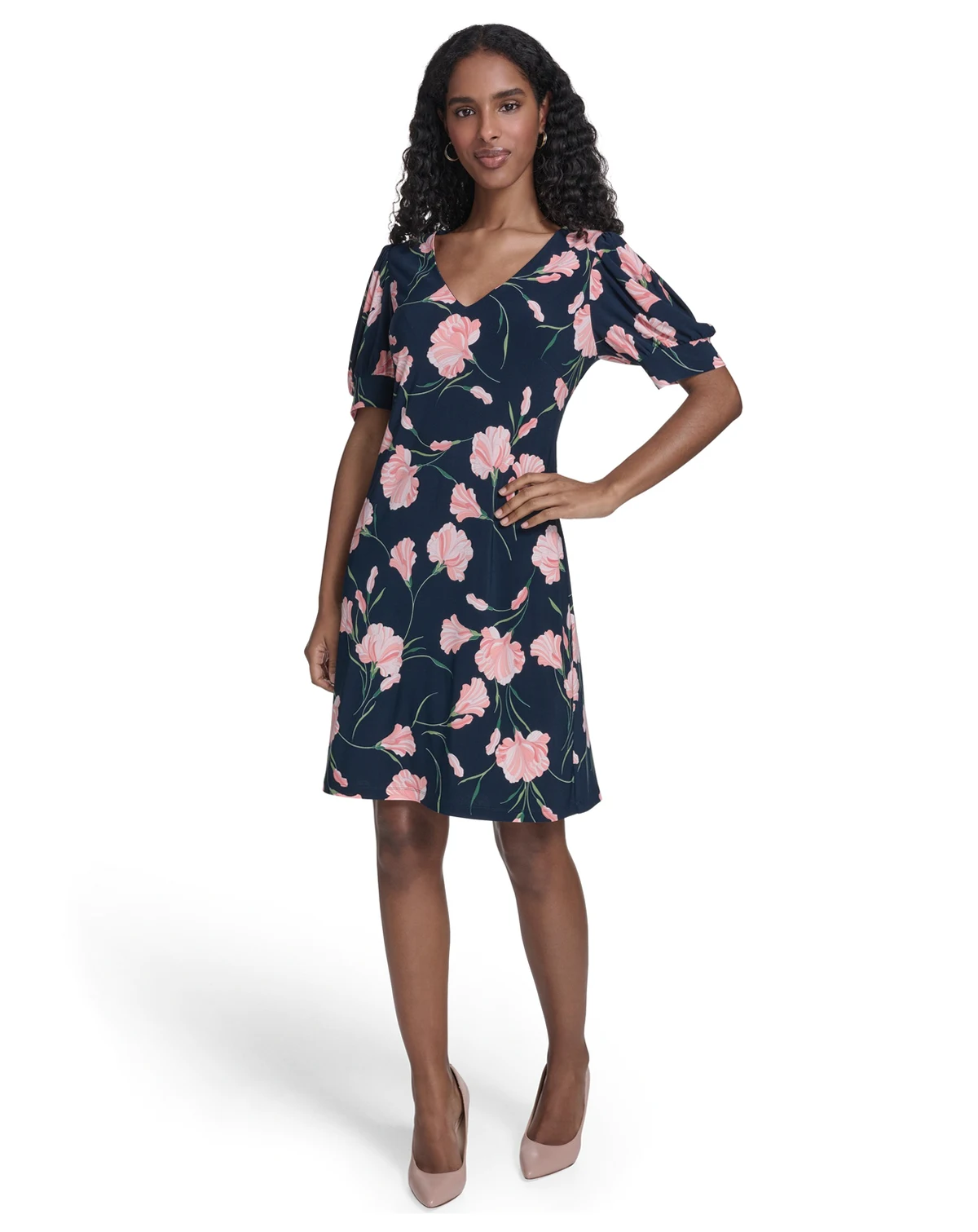 Petite V-Neck Short-Sleeve Dress