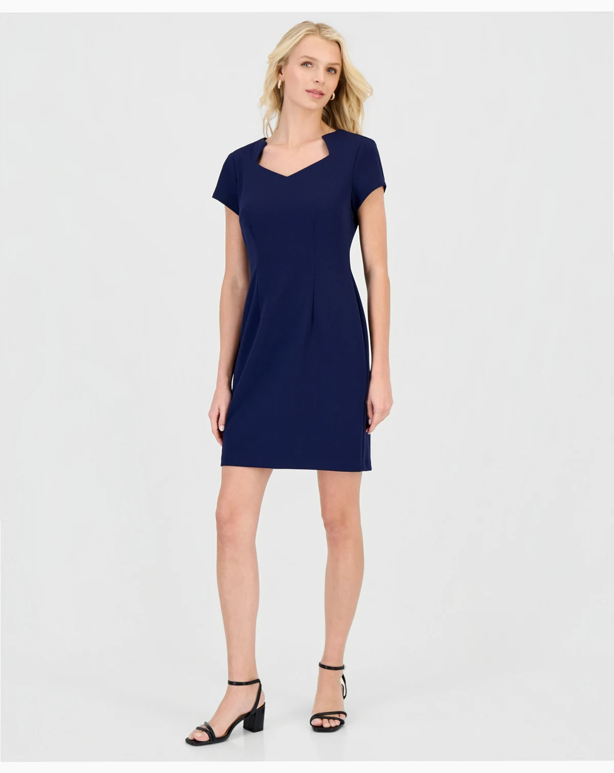 Petite Notched-Neck Cap-Sleeve Sheath Dress