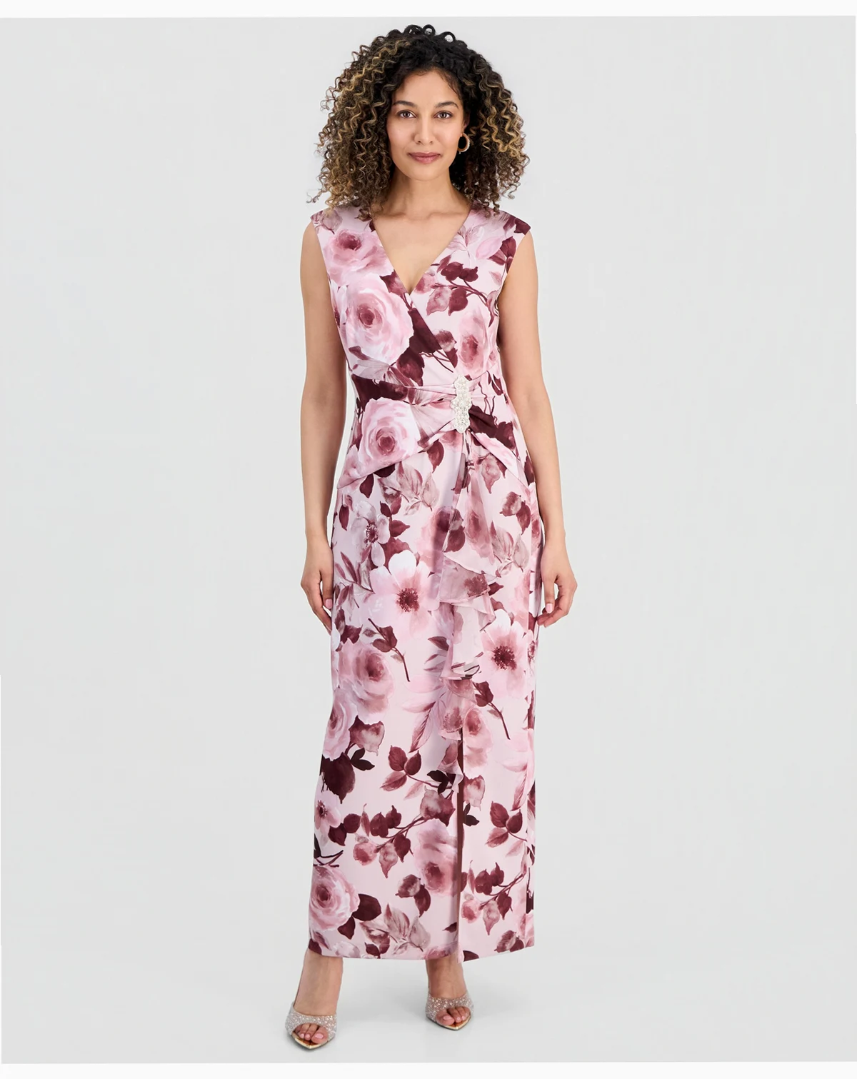 Petite Floral Print Sleeveless Gown