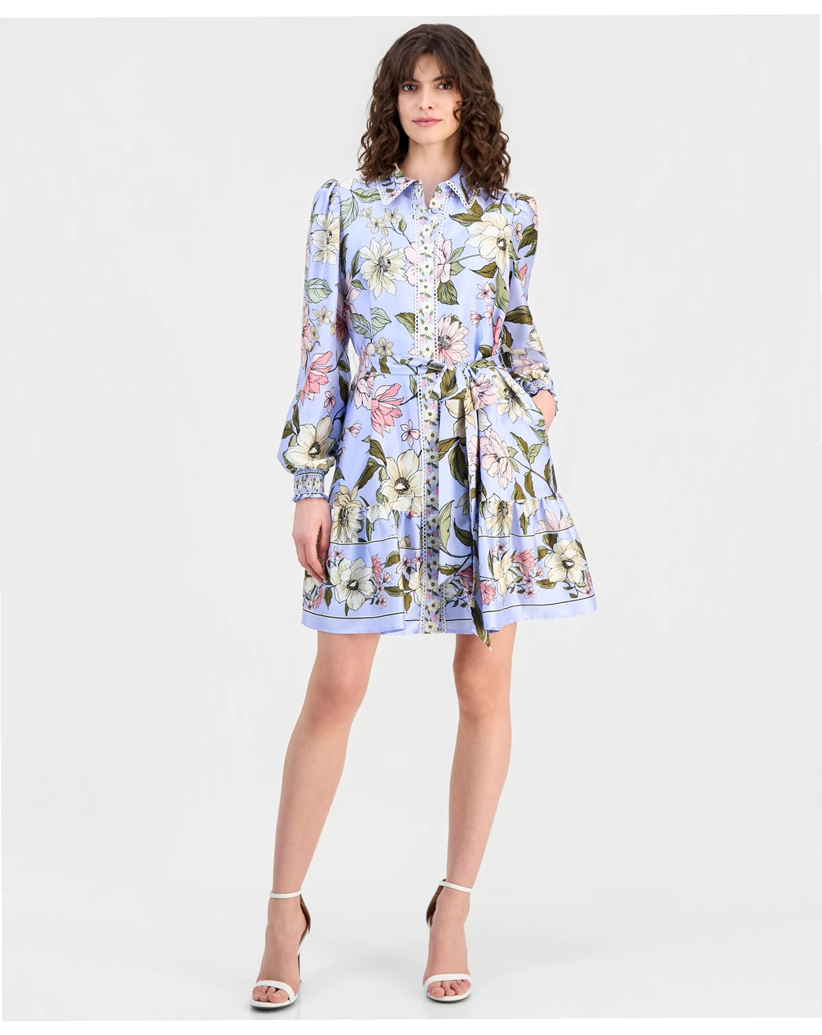 Petite Smocked Cuff Tiered Shirt Dress