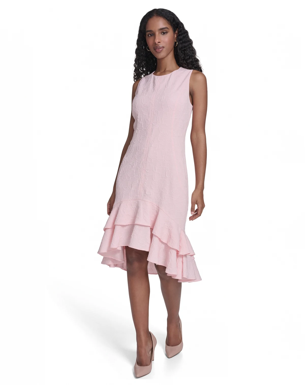 Petite Embossed Crewneck Midi Dress