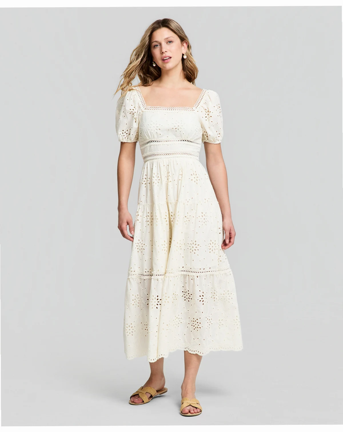 Petite Puff-Sleeve Embroidered Dress, Macy's Exclusive