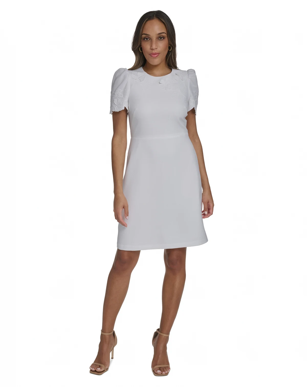 Petite Laser-Cut Trim Detail Fit & Flare Dress
