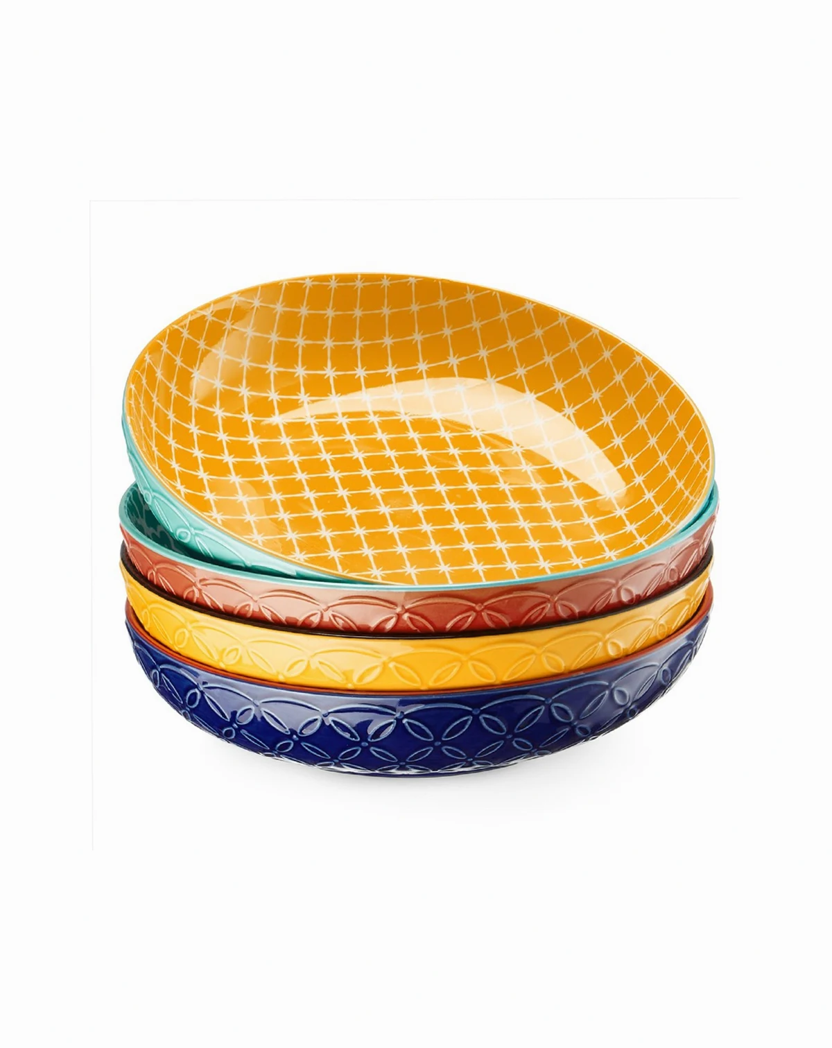 9.75" Ceramic Pasta Bowls – 50oz Large Shallow Salad Serving Bowls & Plates, Set of 4, White, Microwave & Dishwasher Safe