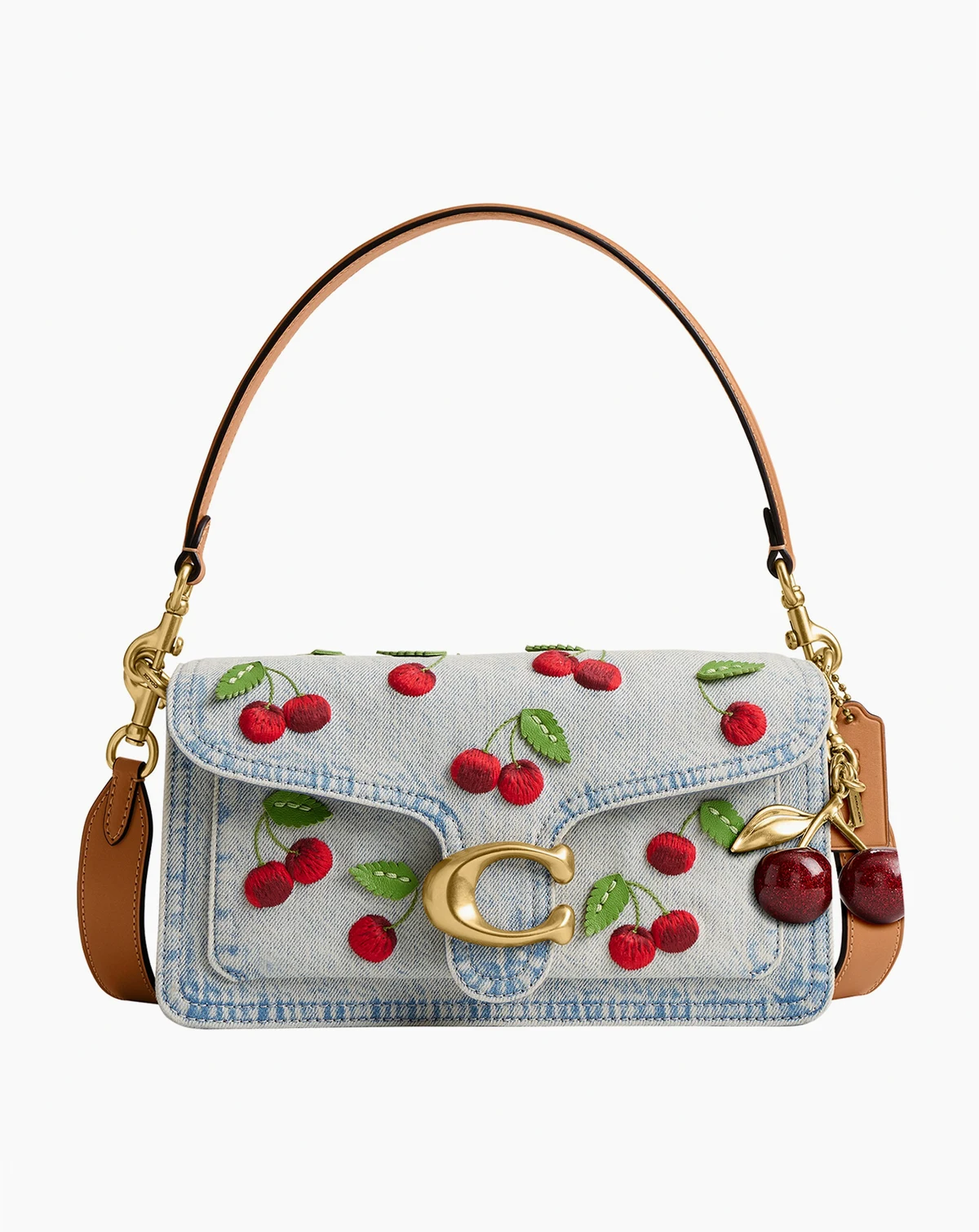 Tabby Medium Denim Cherry Embroidery Shoulder Bag 26