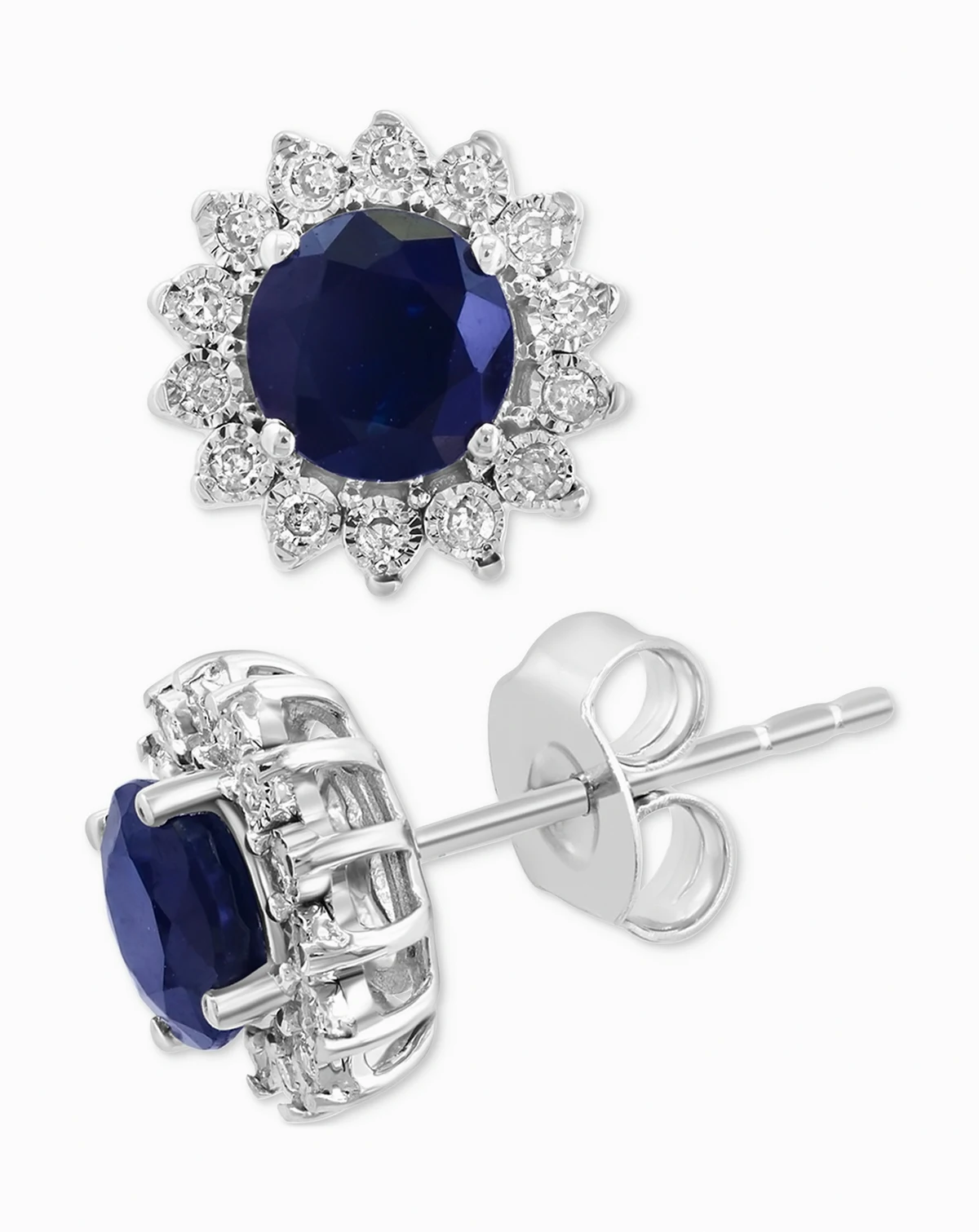 EFFY® Sapphire (1-1/6 ct. t.w.) & Diamond (1/6 ct. t.w.) Halo Stud Earrings in 14k White Gold or Two Tone Gold (Also available in Ruby, & Emerald)