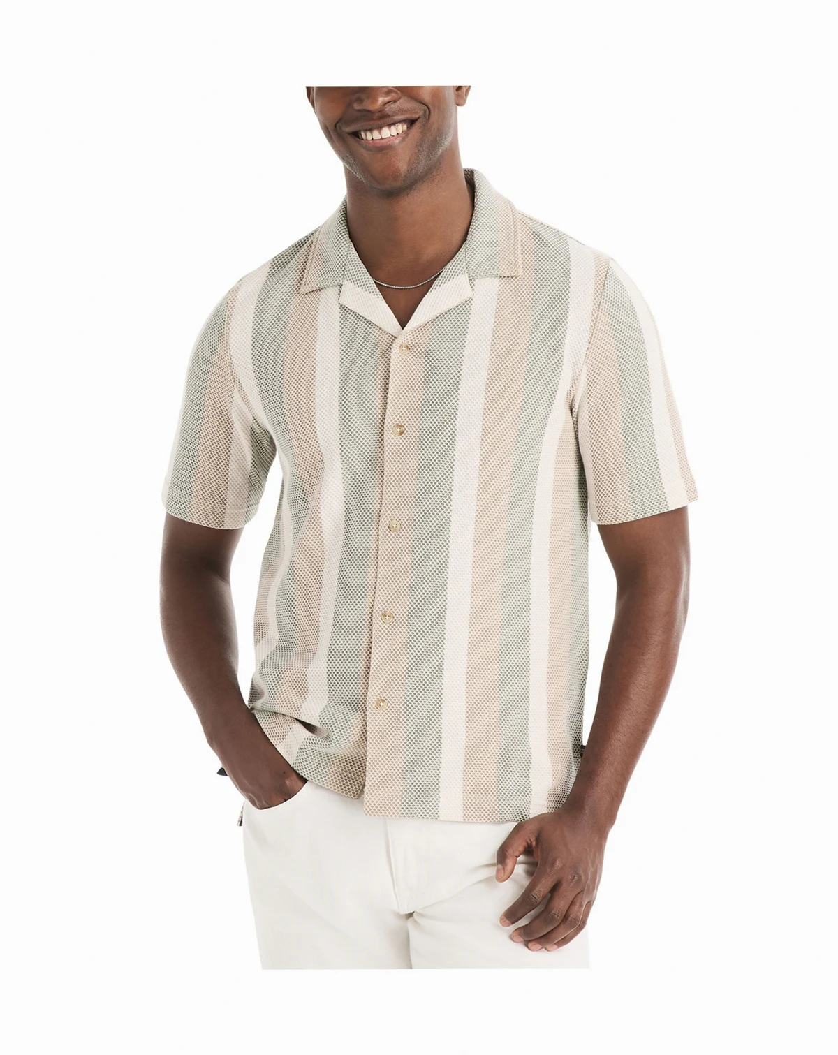 Men's Short-Sleeve Textured Stripe Polo Shirt