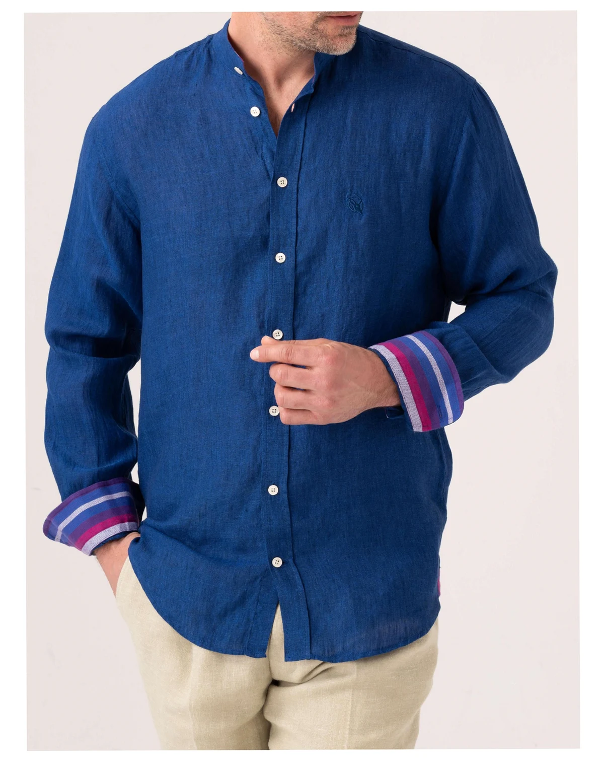 Men's Linen Grandfather Collar Shirt