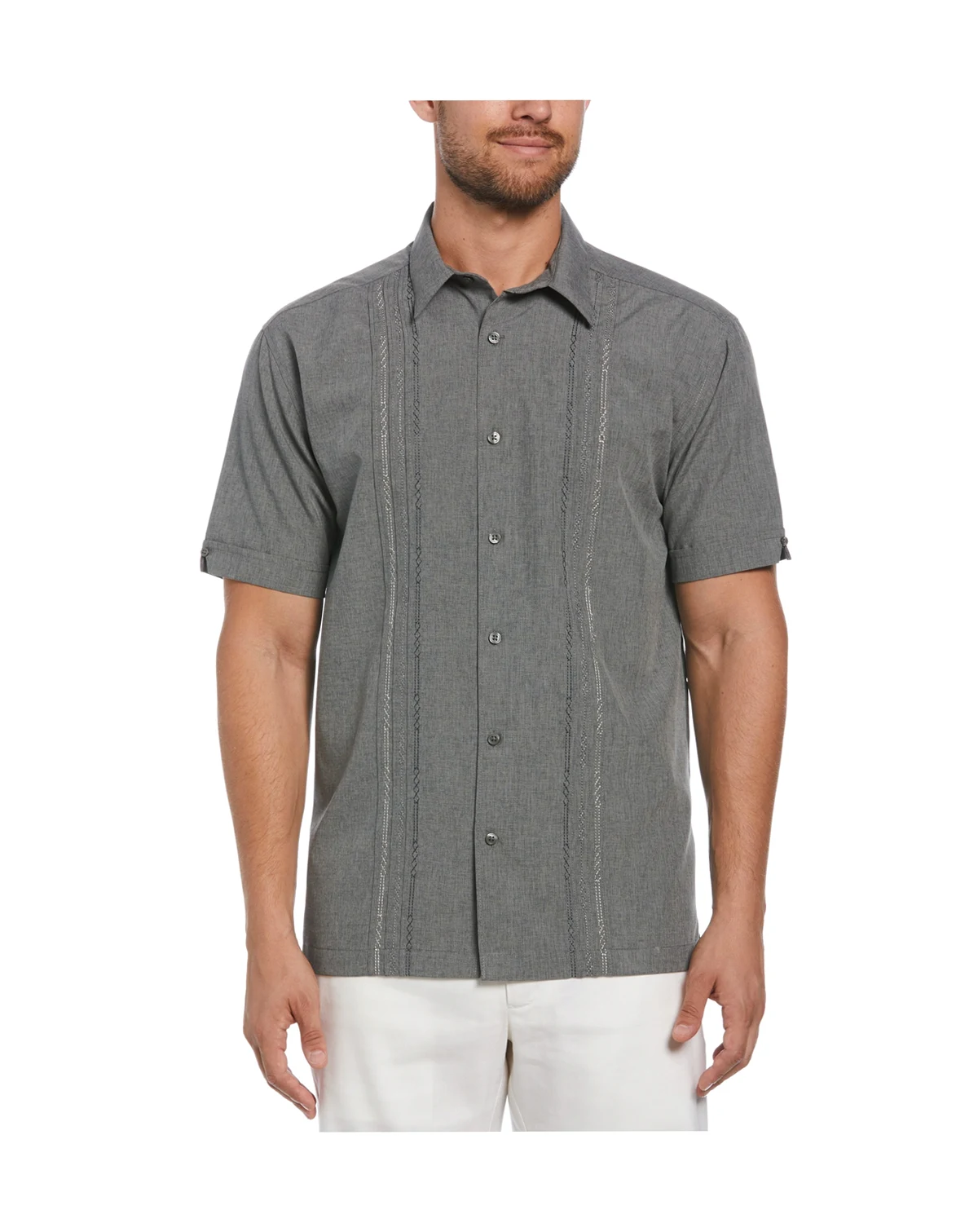 Men's Geo Embroidered Panel Chambray Shirt