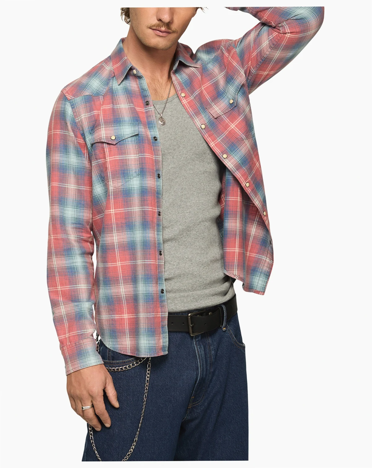 Men's Plaid Long-Sleeve Western Shirt