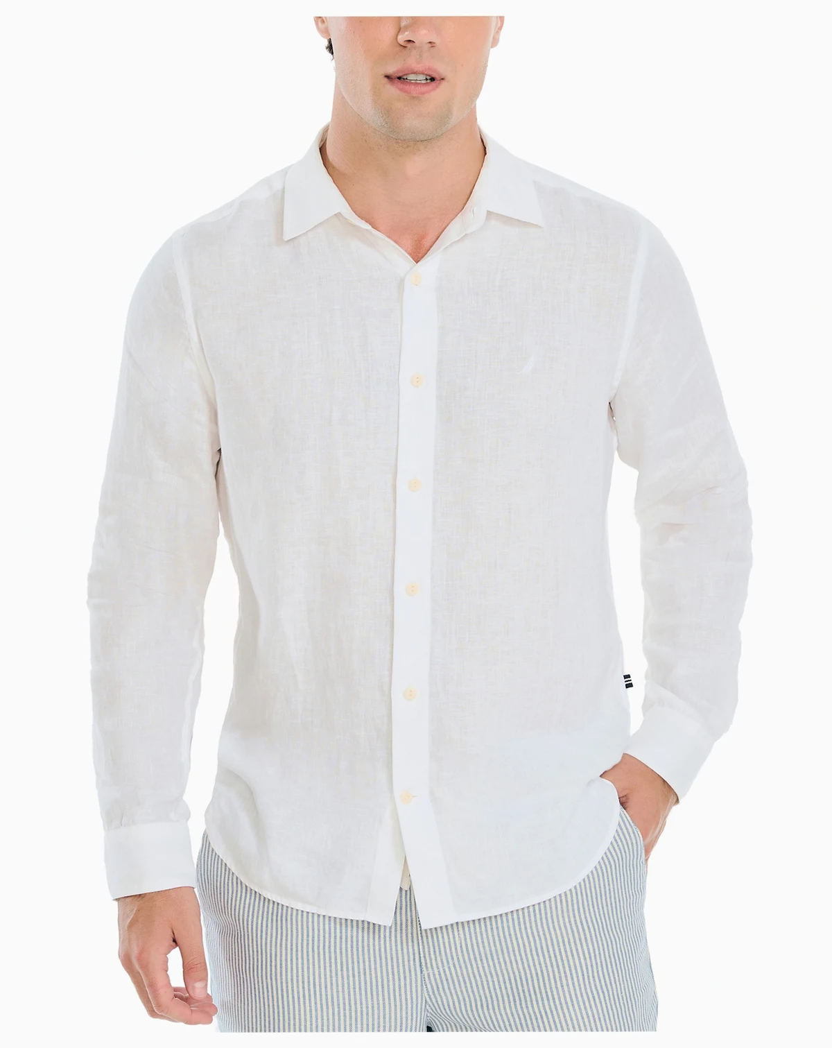 Men's Classic-Fit Long-Sleeve Button-Up Solid Linen Shirt