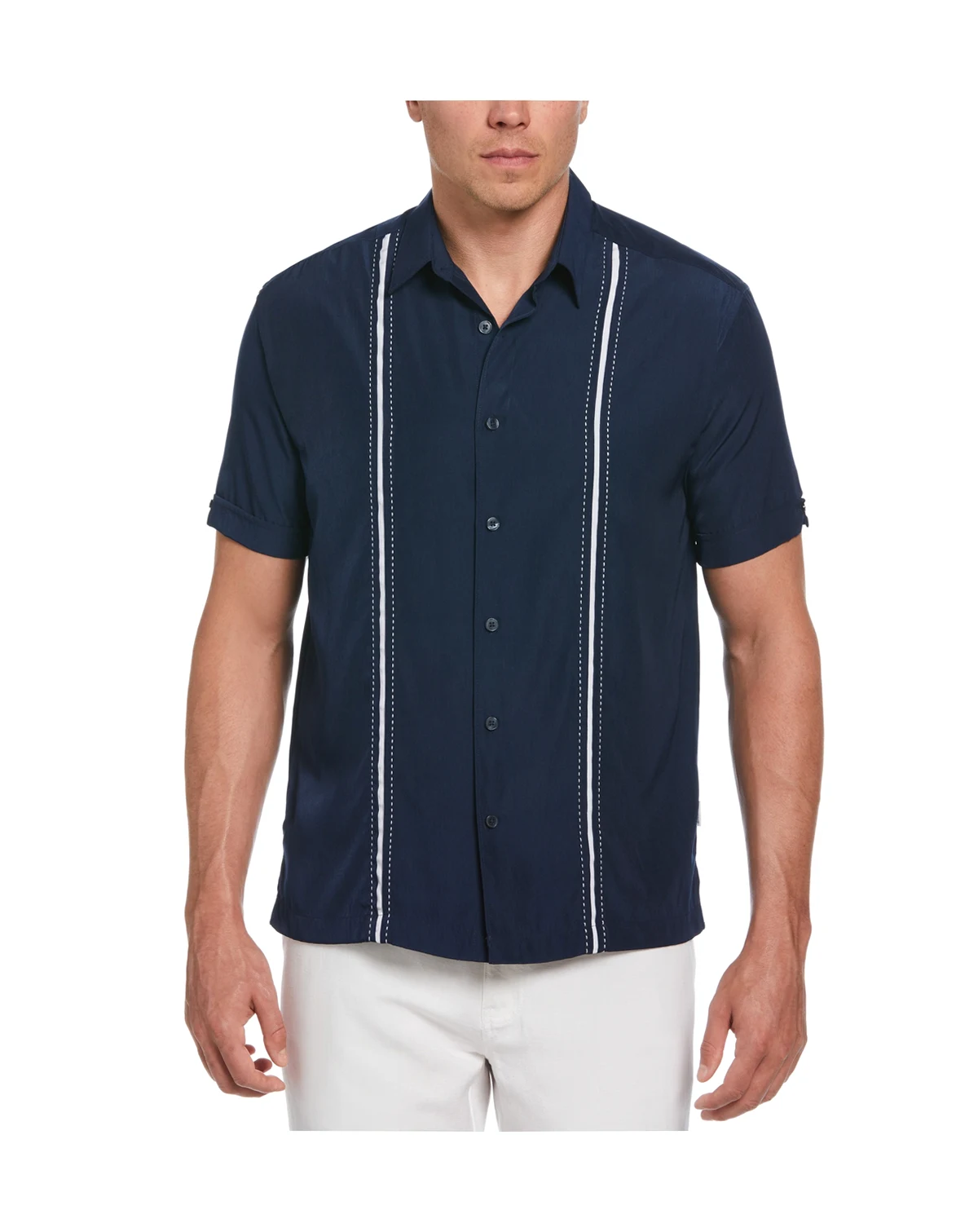 Men's Pick Stitch Panel Short Sleeve Button-Down Shirt