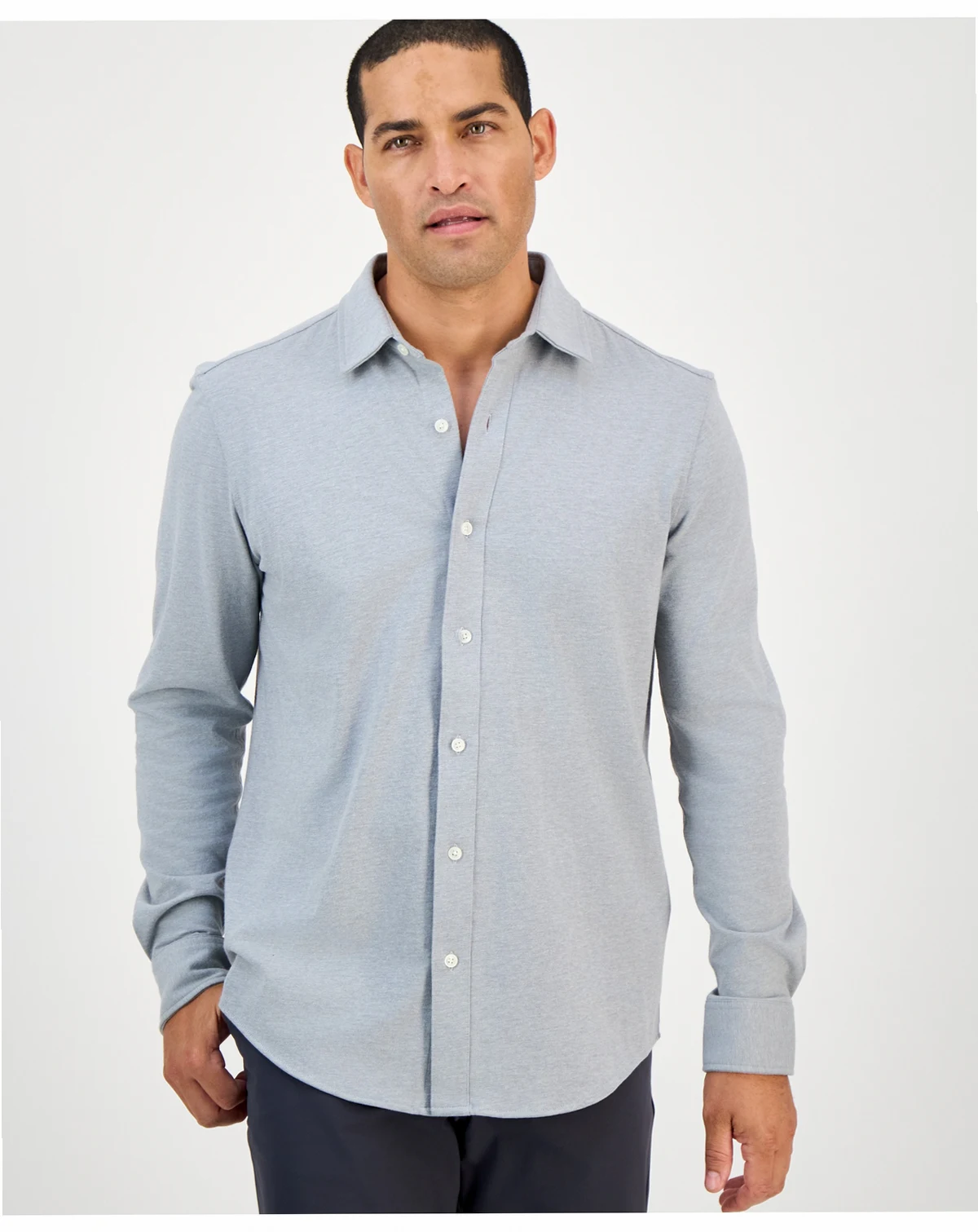 Men's Classic-Fit Heathered Jersey-Knit Button-Down Shirt, Created for Macy's