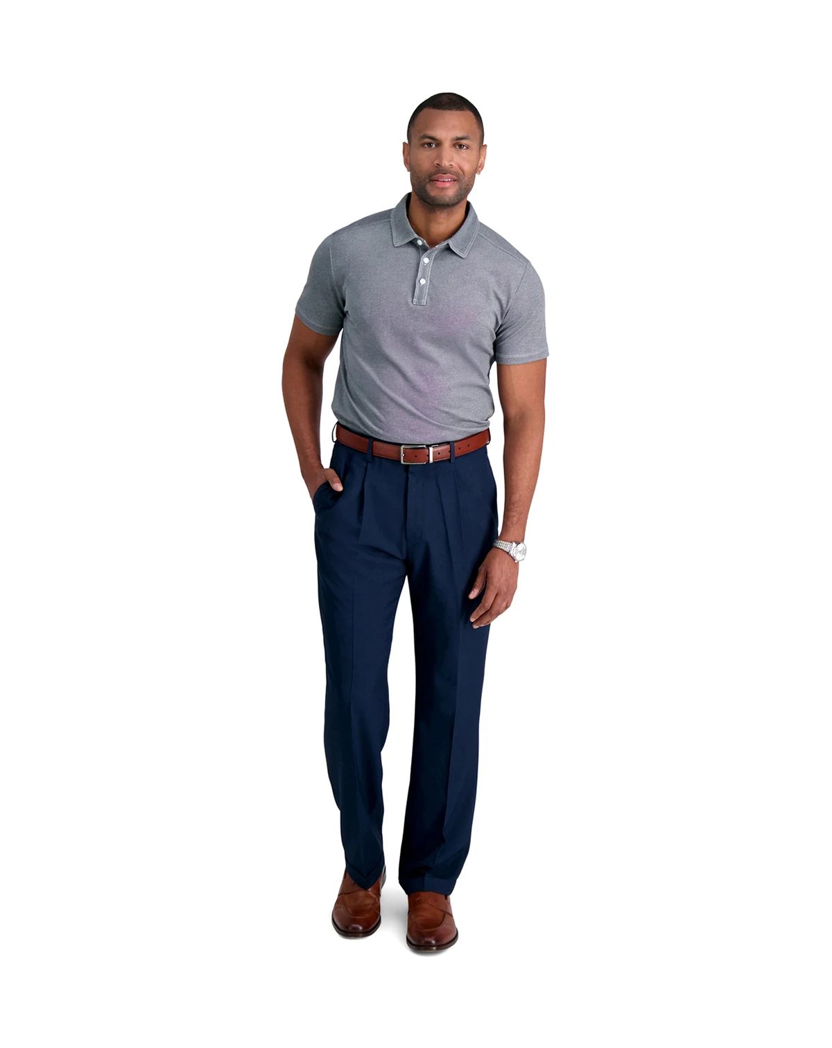Men's Premium Comfort Stretch Classic-Fit Solid Pleated Dress Pants