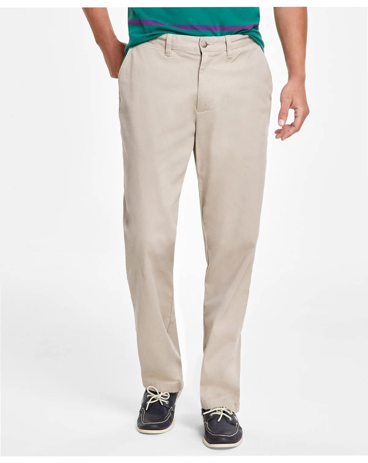 Men's Classic-Fit Stretch Solid Flat-Front Chino Deck Pants