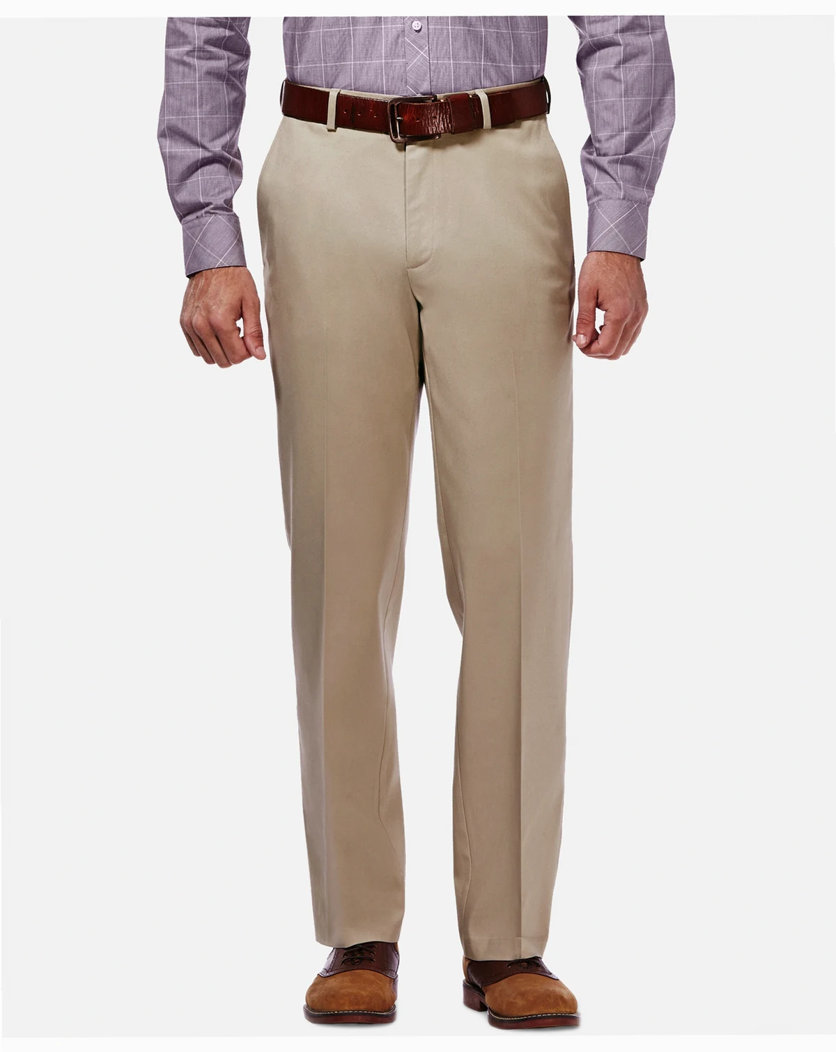 Men's Premium No Iron Khaki Classic Fit Flat Front Hidden Expandable Waist Pant