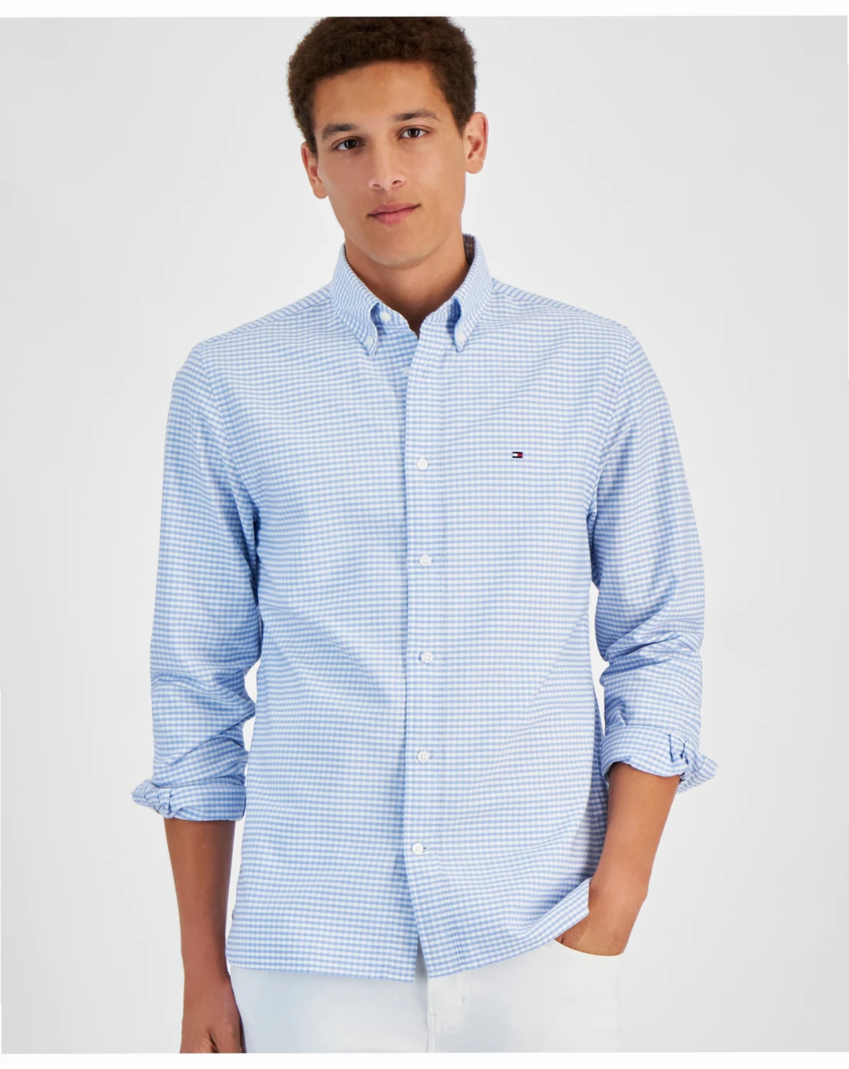 Men's Gingham Long Sleeve Button-Down Oxford Shirt