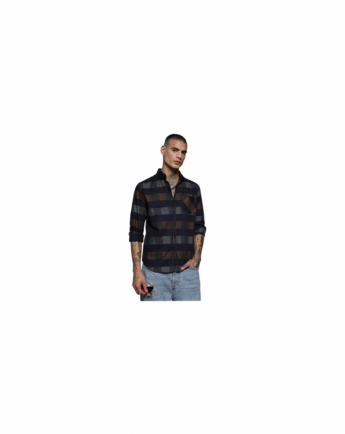 Men's Grey & Olive Green Gun Club Check Shirt