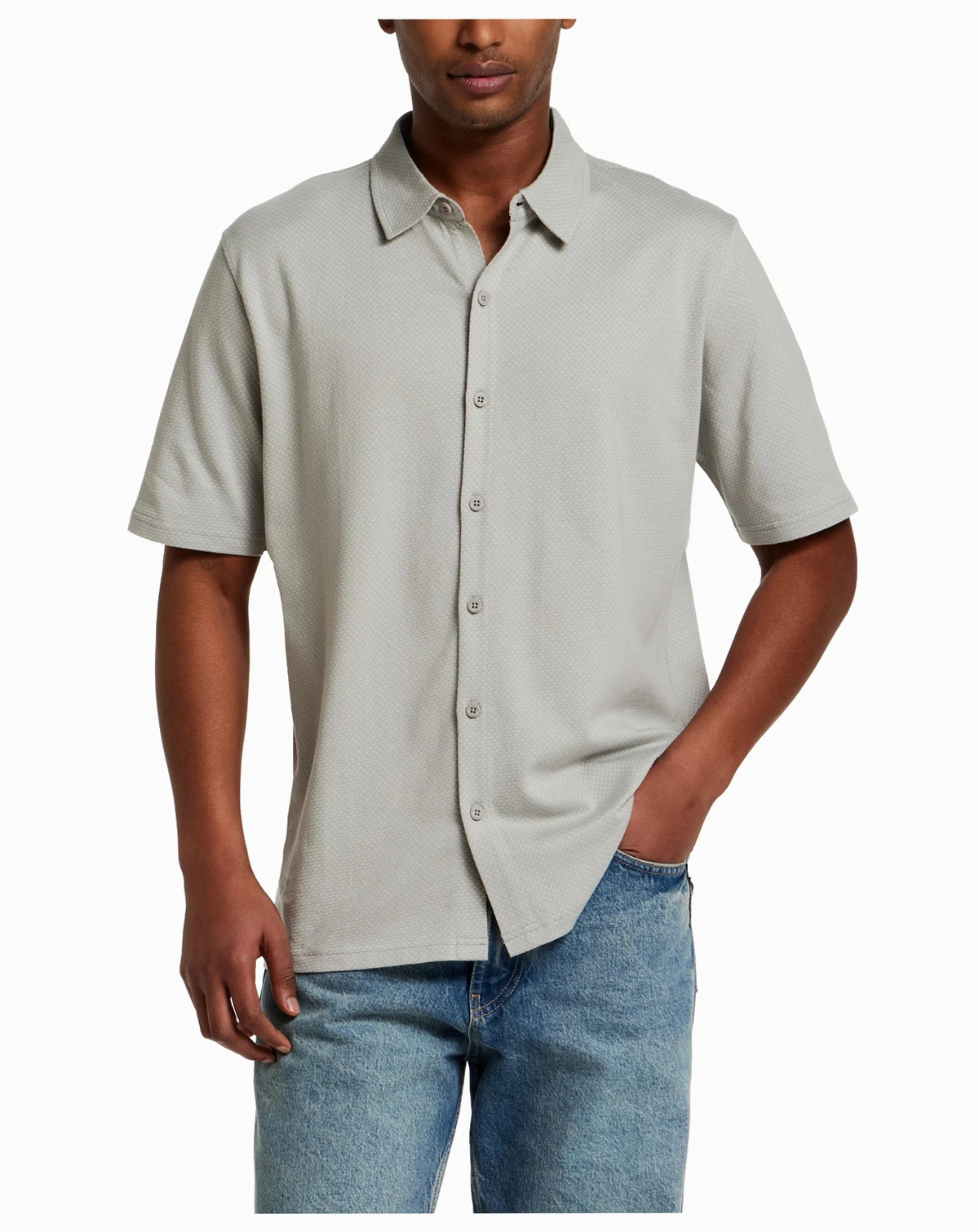 Men's Cotton Twill Short-Sleeve Button Down Knit Shirt