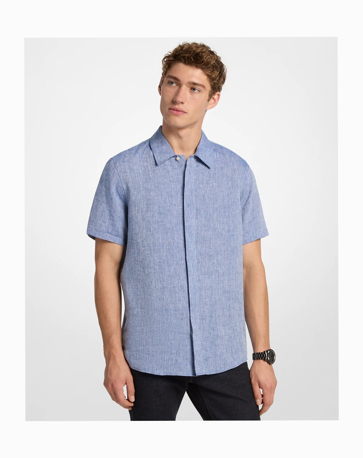 Men's Point-Collar Linen Shirt