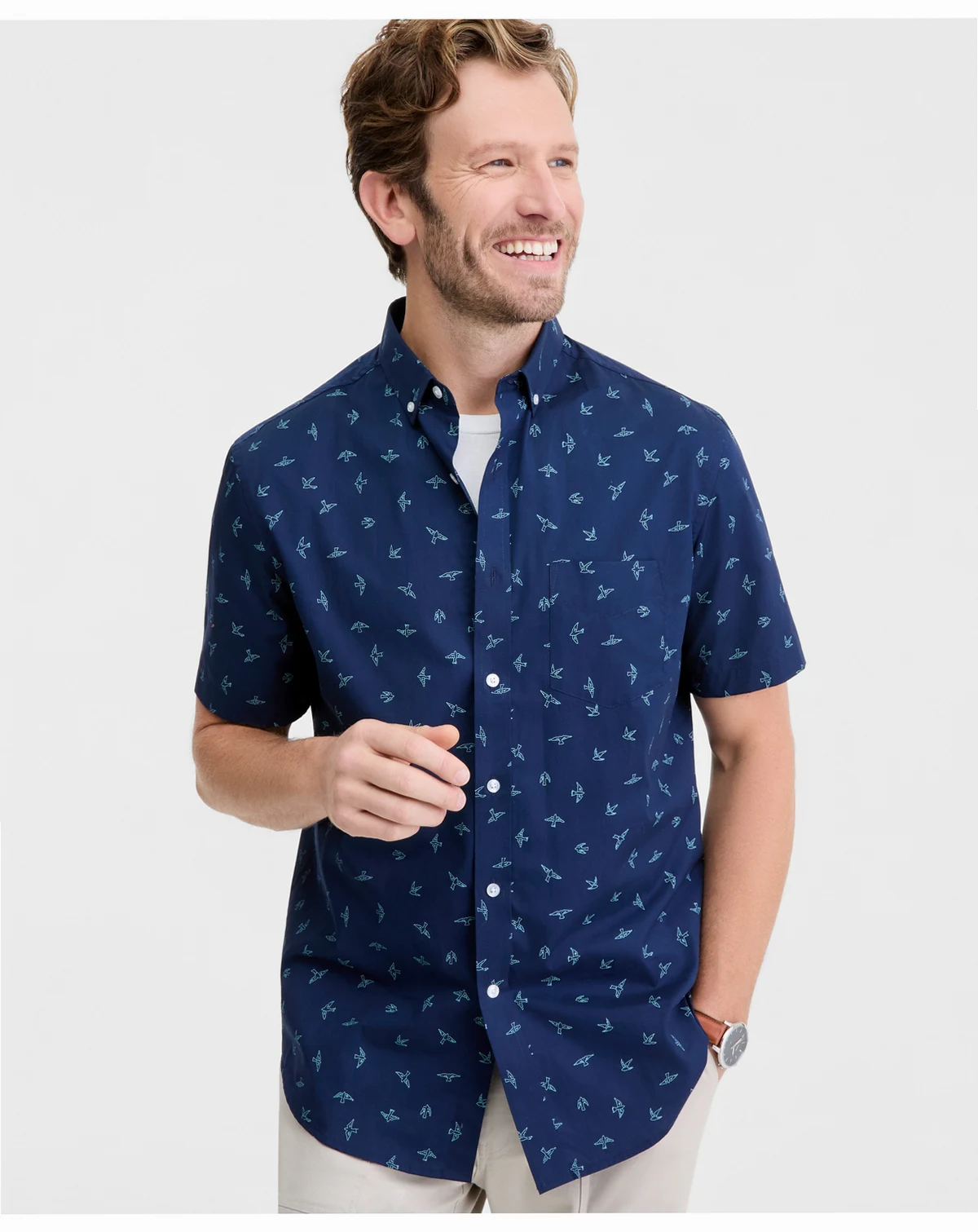 Men's Birds in Sky Poplin Short-Sleeve Shirt, Macy's Exclusive