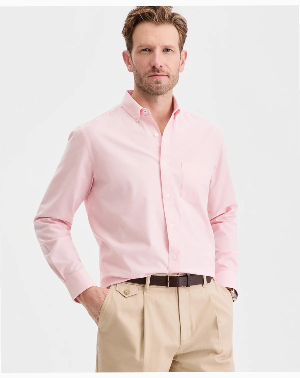 Men's Solid Stretch Oxford Cotton Shirt, Created for Macy's