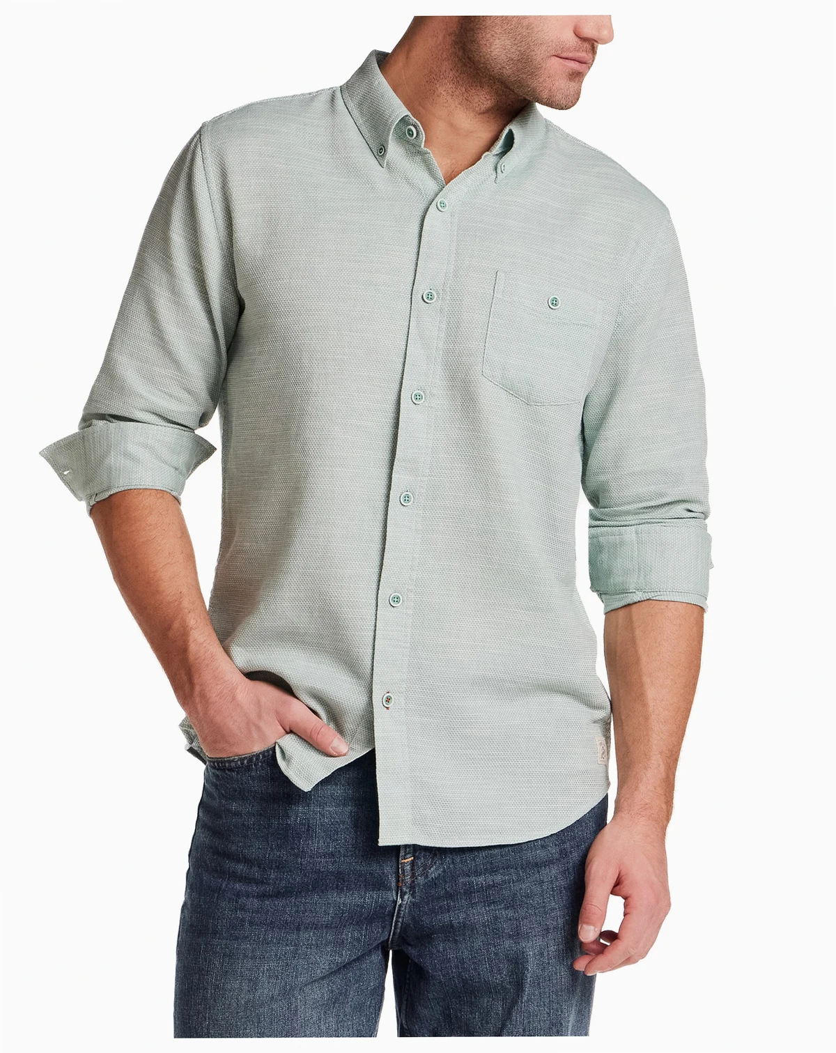 Men's Long-Sleeve Button Down Cotton Slub Pebble Dobby Shirt