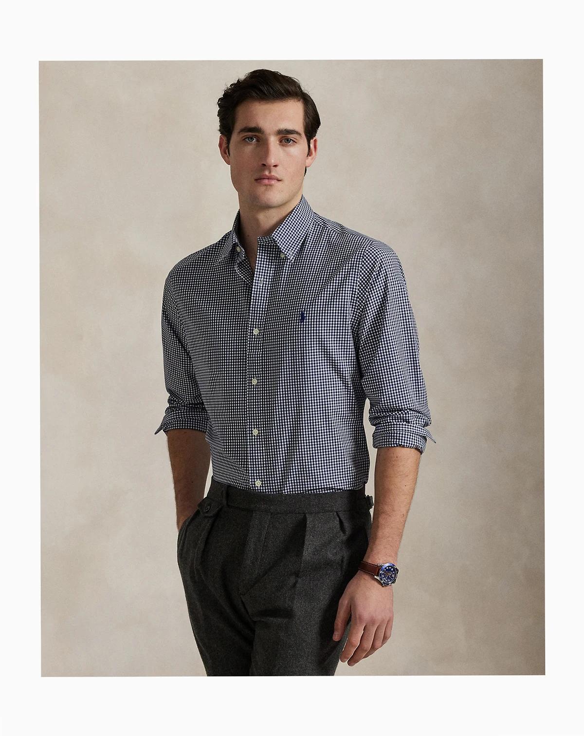Men's Classic-Fit Gingham Stretch Poplin Shirt