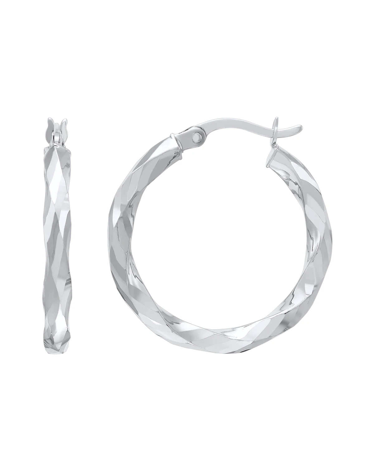 Polished Twist Tube Hoop Earrings in 10k White Gold