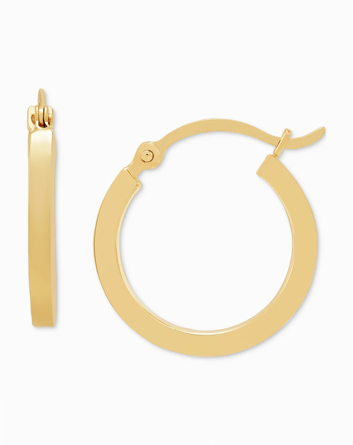 14k Gold Earrings, Polished Square Hoops (17mm)
