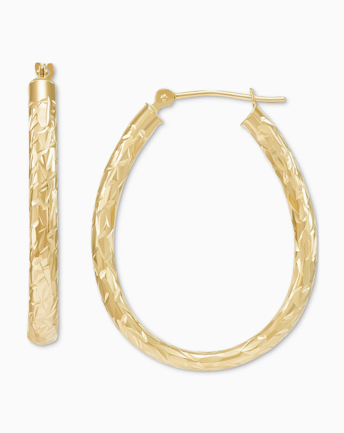 Diamond-Cut Oval Hoop Earrings in 14k Gold, 28mm