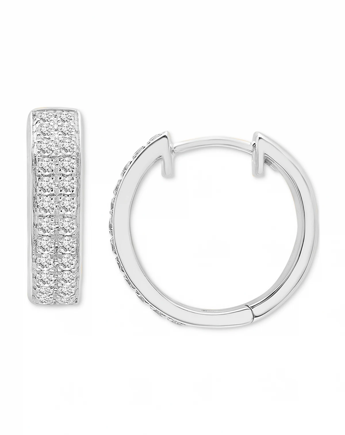 Diamond Double Row Huggie Hoop Earrings (1/2 ct. t.w.), in Sterling Silver or 14k Gold-Plated Sterling Silver, Created for Macy's