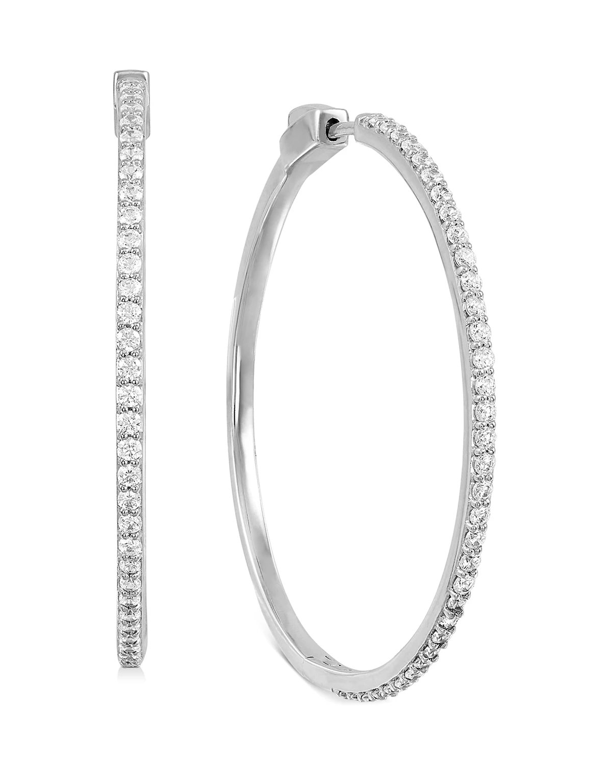 Diamond Medium Skinny Hoop Earrings (1 ct. t.w.) in Sterling Silver