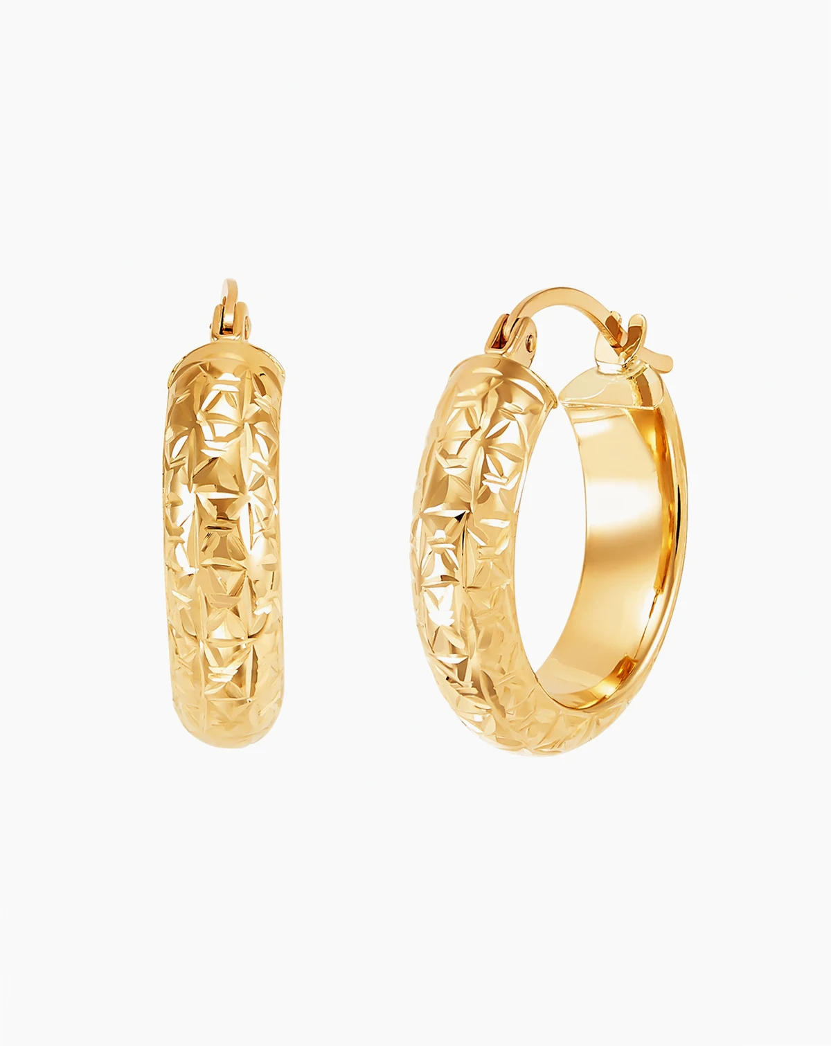 Polished and Diamond Cut Tube Hoop Earrings in 14K Yellow Gold, 20mm