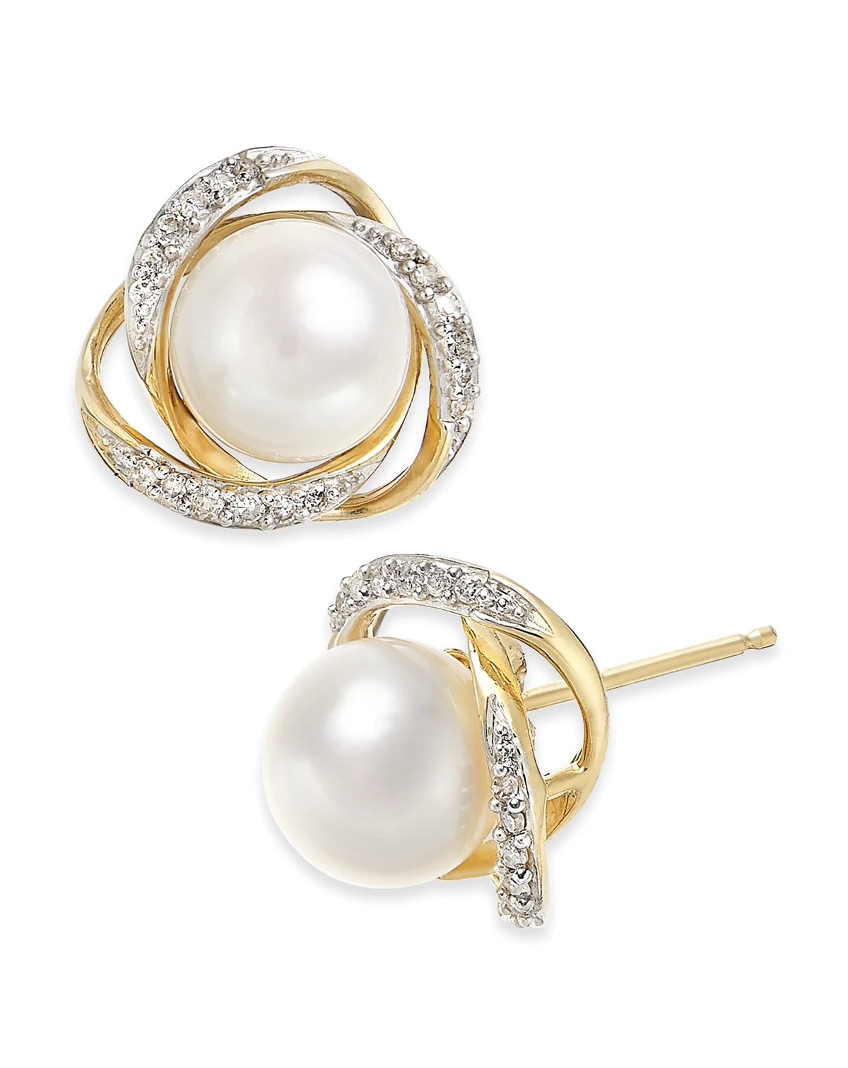 Cultured Freshwater Pearl (7mm) & Diamond (1/8 ct. t.w.) Stud Earrings in 14k Gold