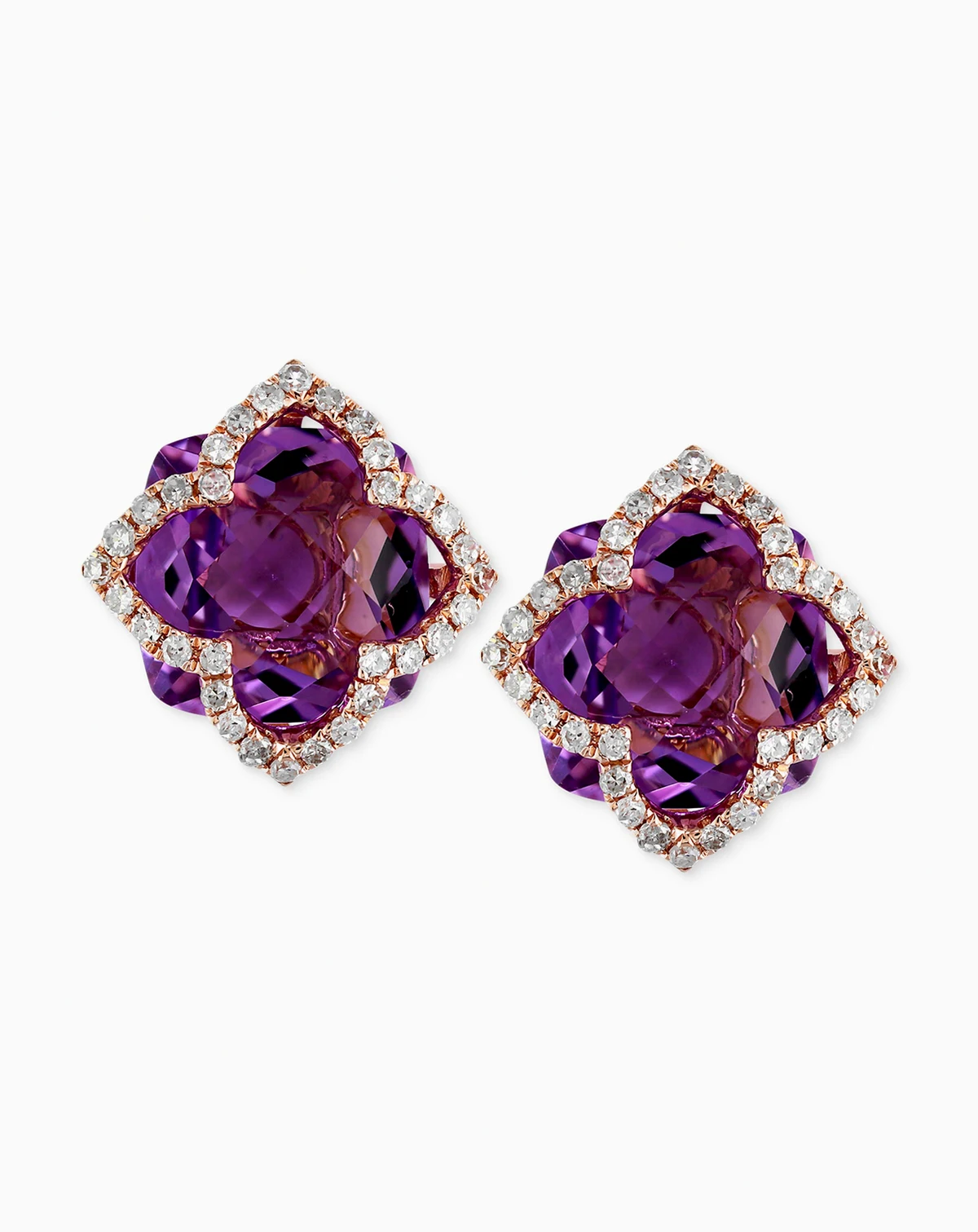 EFFY® Amethyst (6-1/4 ct. t.w.) and Diamond (1/3 ct. t.w.) Clover Stud Earrings in 14k Rose Gold