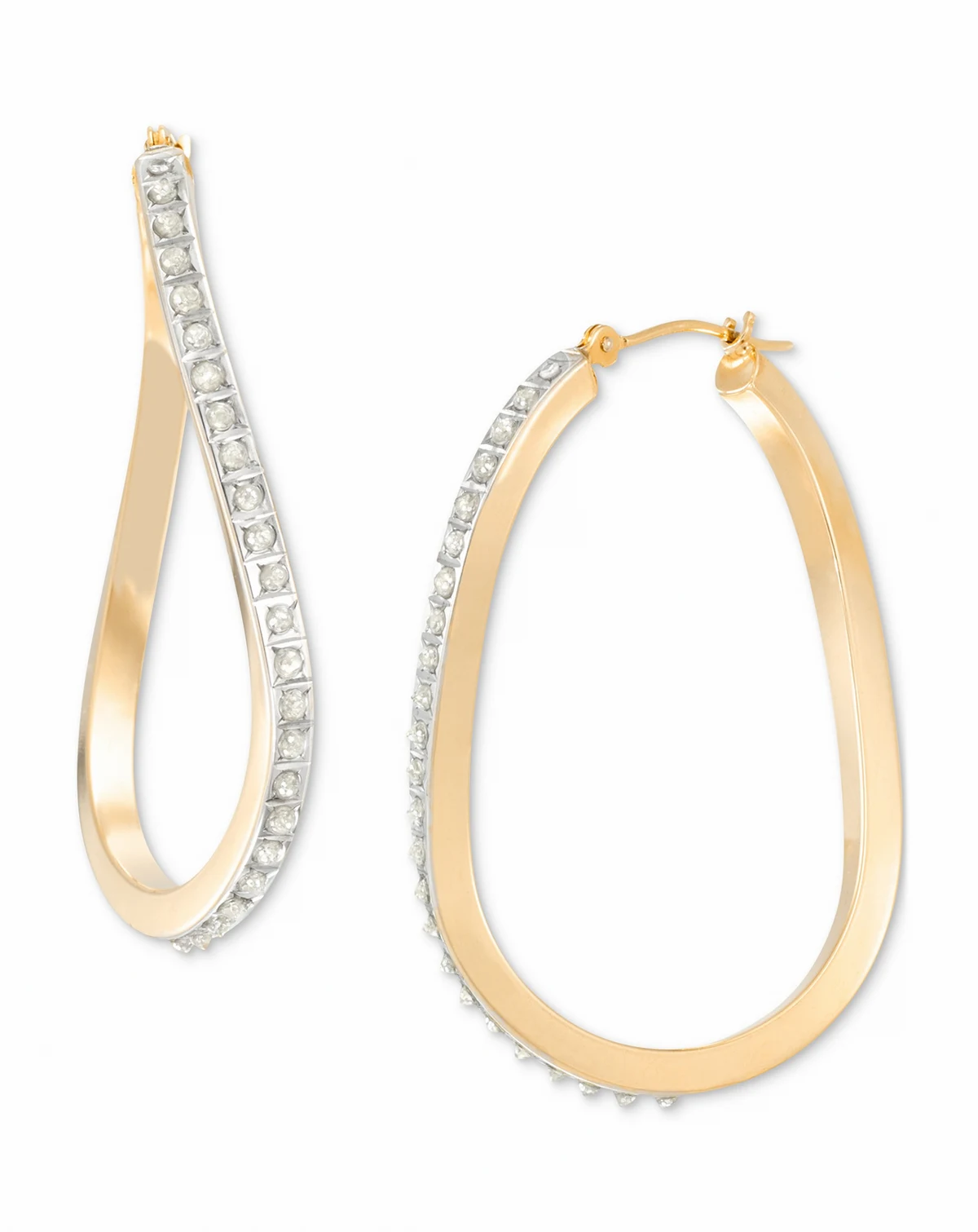 Diamond Accent Fascination Wavy Hoop Earrings in 14k Yellow Gold (1-3/8")