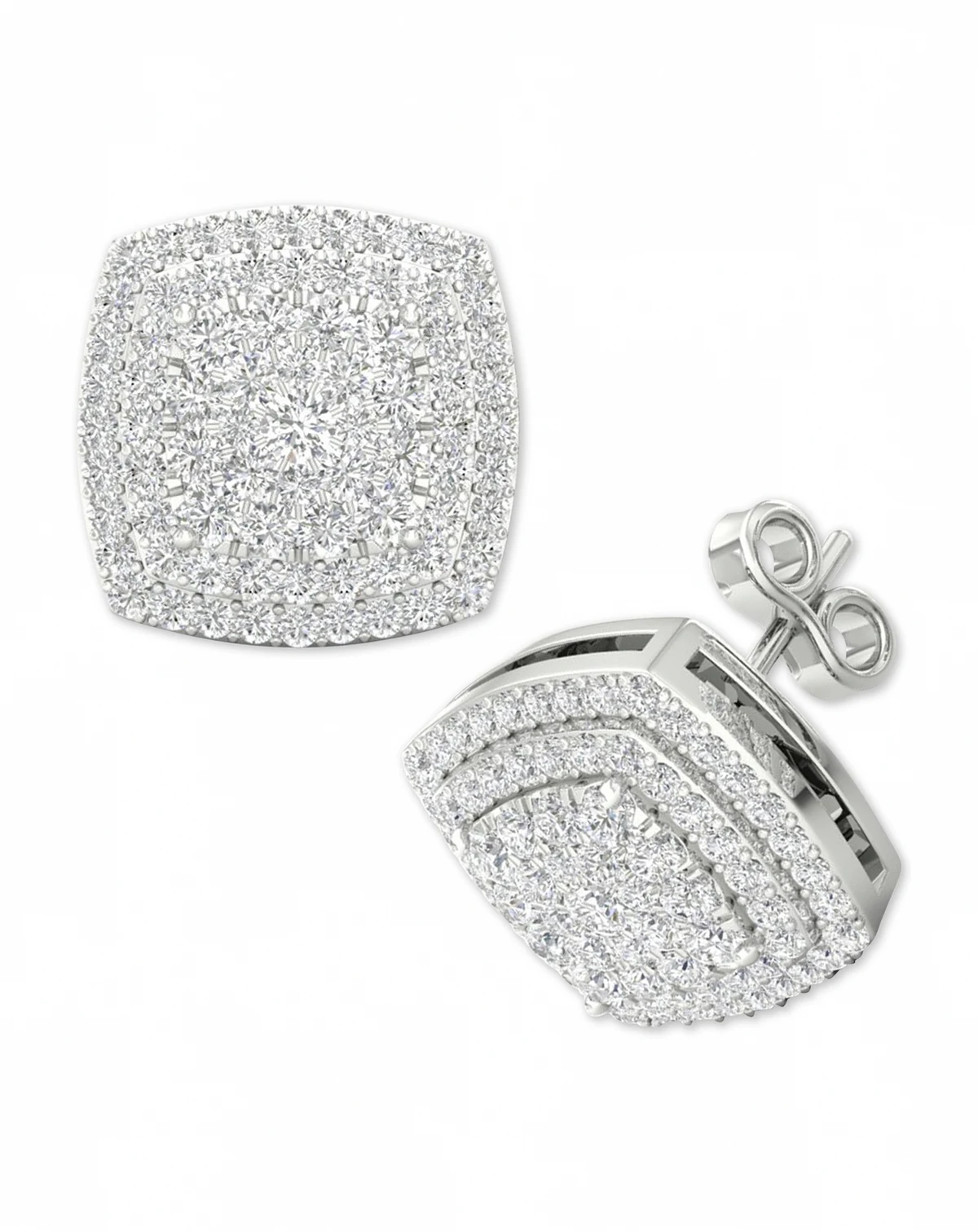 Diamond Square Cluster Stud Earrings (1/2 ct. t.w.) in Sterling Silver