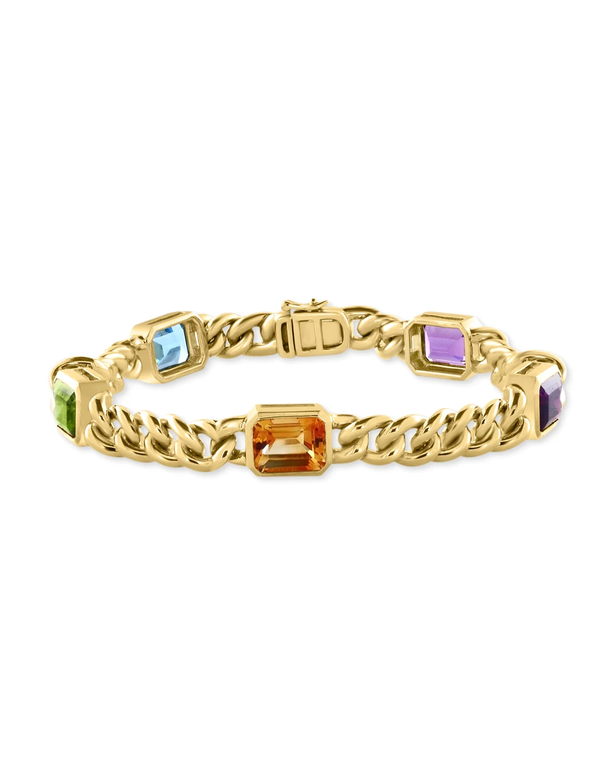 EFFY® Multi-Gemstone Cuban Link Statement Bracelet (9-1/10 ct. t.w.) in Gold-Plated Sterling Silver