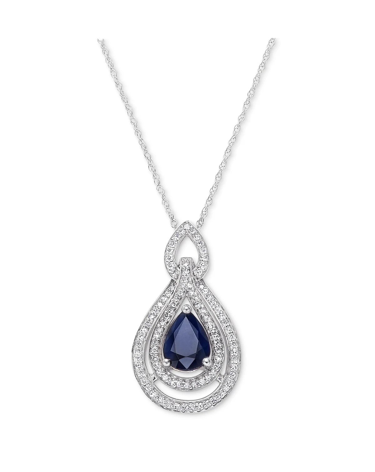 Sapphire (1-1/4 ct. t.w.) & Diamond (1/4 ct. t.w.) 18" Pendant Necklace in 14k White Gold (Also available in Tanzanite, Emerald and Ruby)