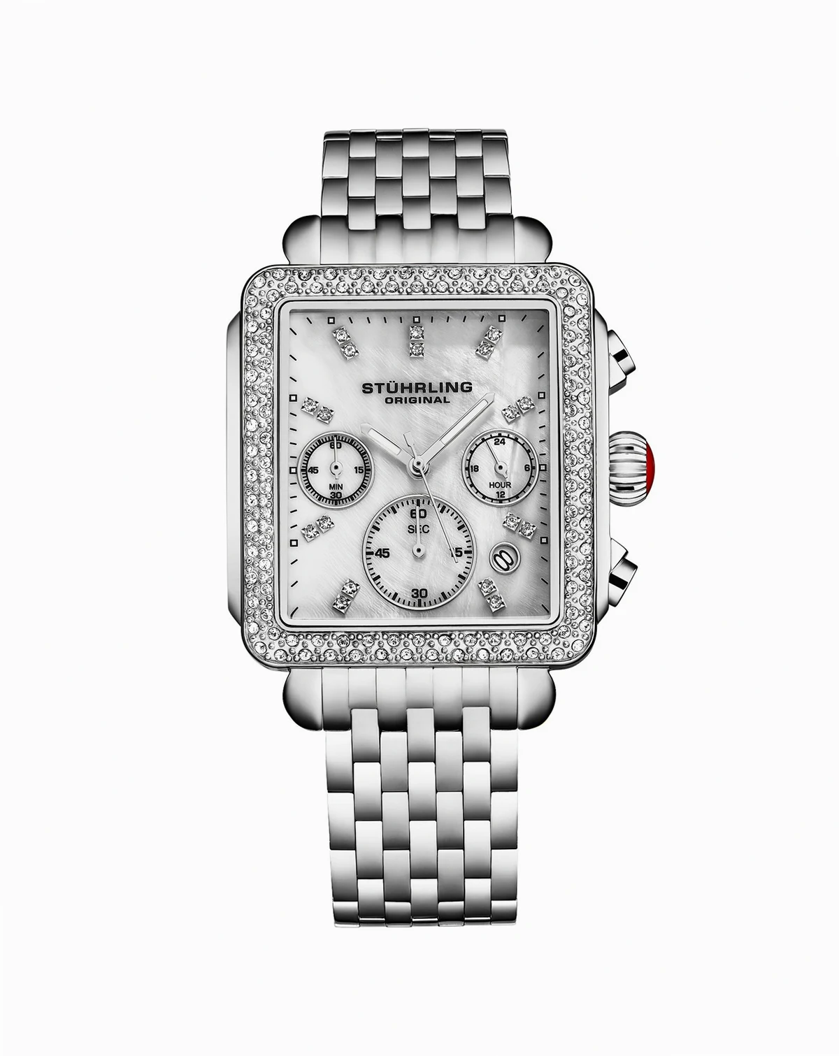 Womens 4083 Bezel Chronograph Watch with Mother of Pearl Dial and Silver Bracelet Watches