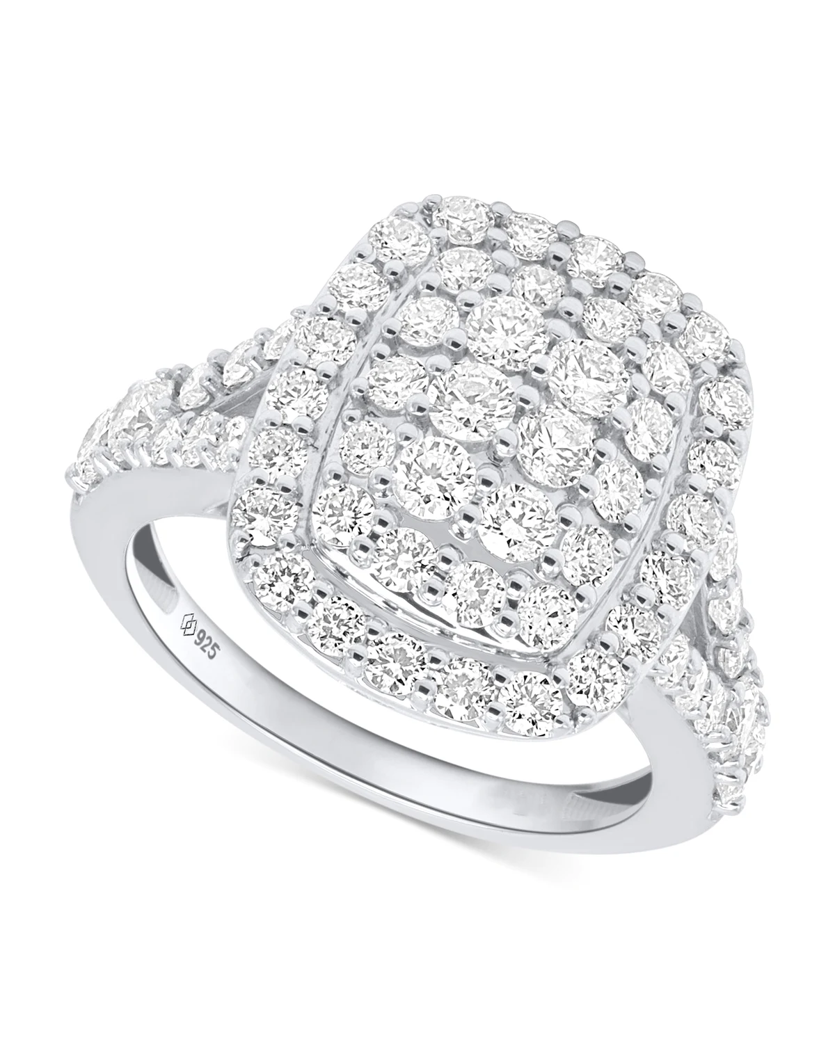 Lab Grown Diamond Halo Cluster Ring (2 ct. t.w.) in Sterling Silver or 14K Gold-Plated Sterling Silver