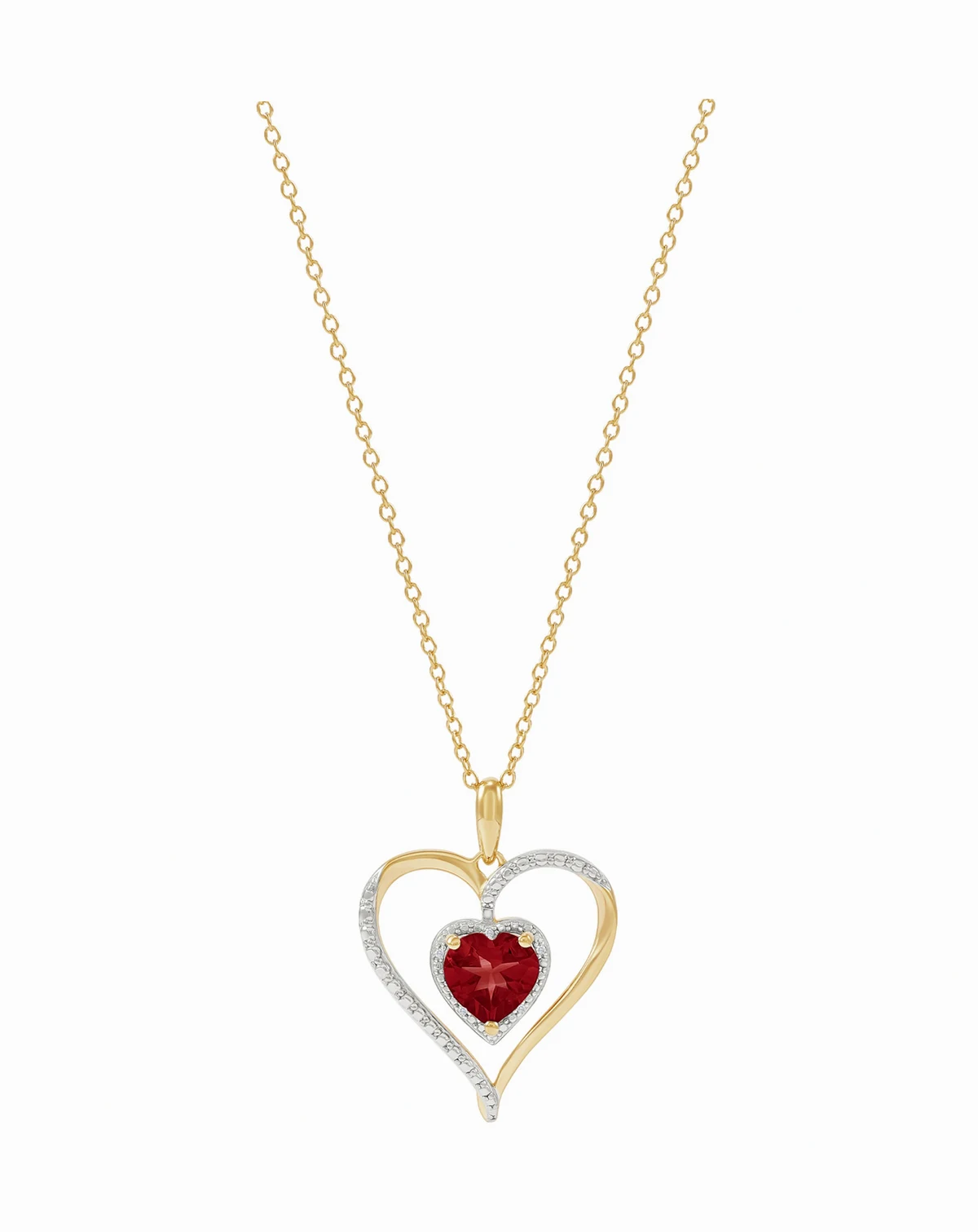 Birthstone Gemstone & Diamond Accent Heart 18" Pendant Necklace in 14k Gold-Plated Sterling Silver