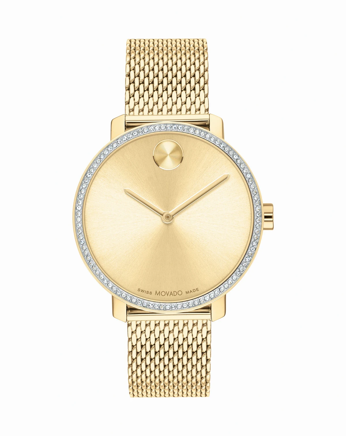 Women's Swiss Bold Shimmer Gold Ion Plated Stainless Steel Mesh Bracelet Watch 34mm