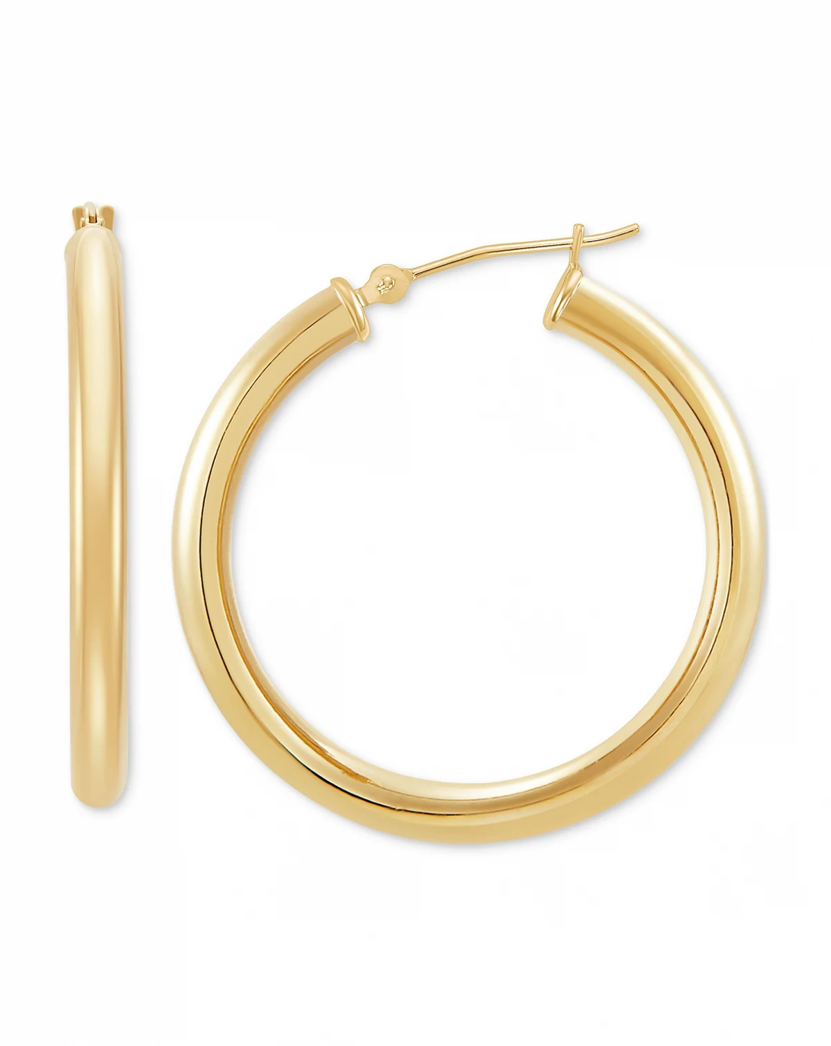 Polished Round Hoop Earrings in 14k Gold, 30mm