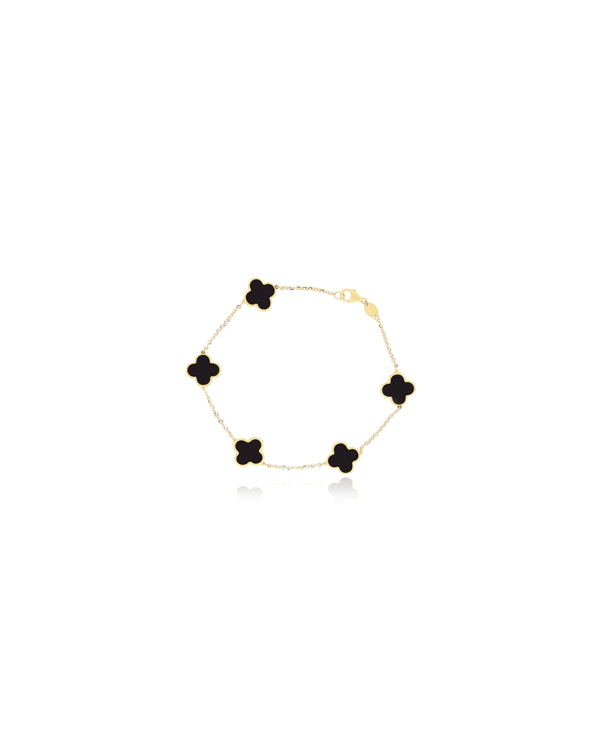 Small Onyx Clover Bracelet 14K Yellow Gold