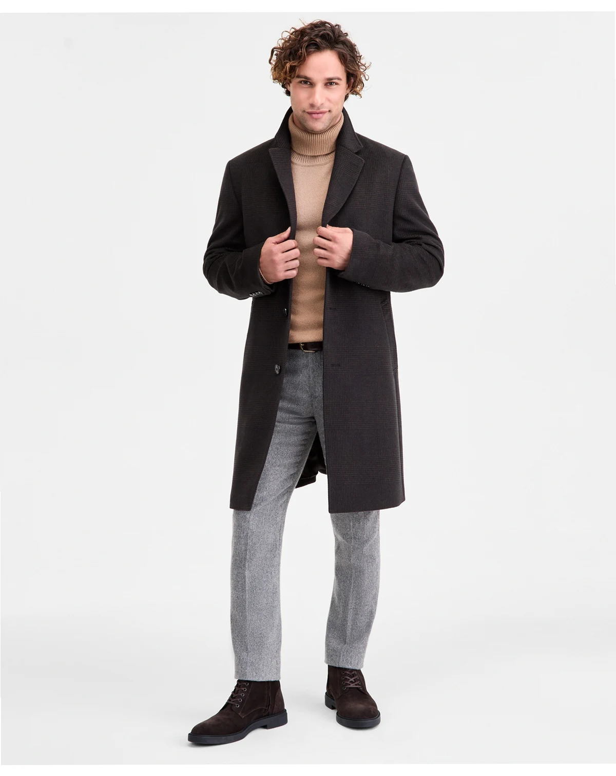 Men's Classic-Fit Wool Blend Herringbone Overcoat